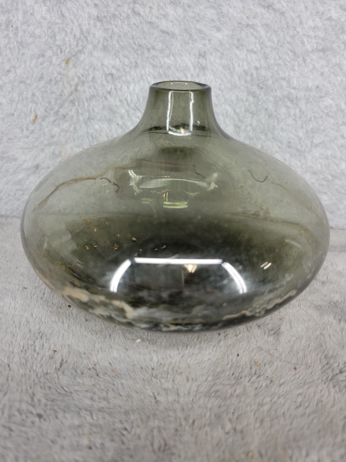 Glass Vase Smoked Gray Green Round Tabletop Decor Made in China 5”