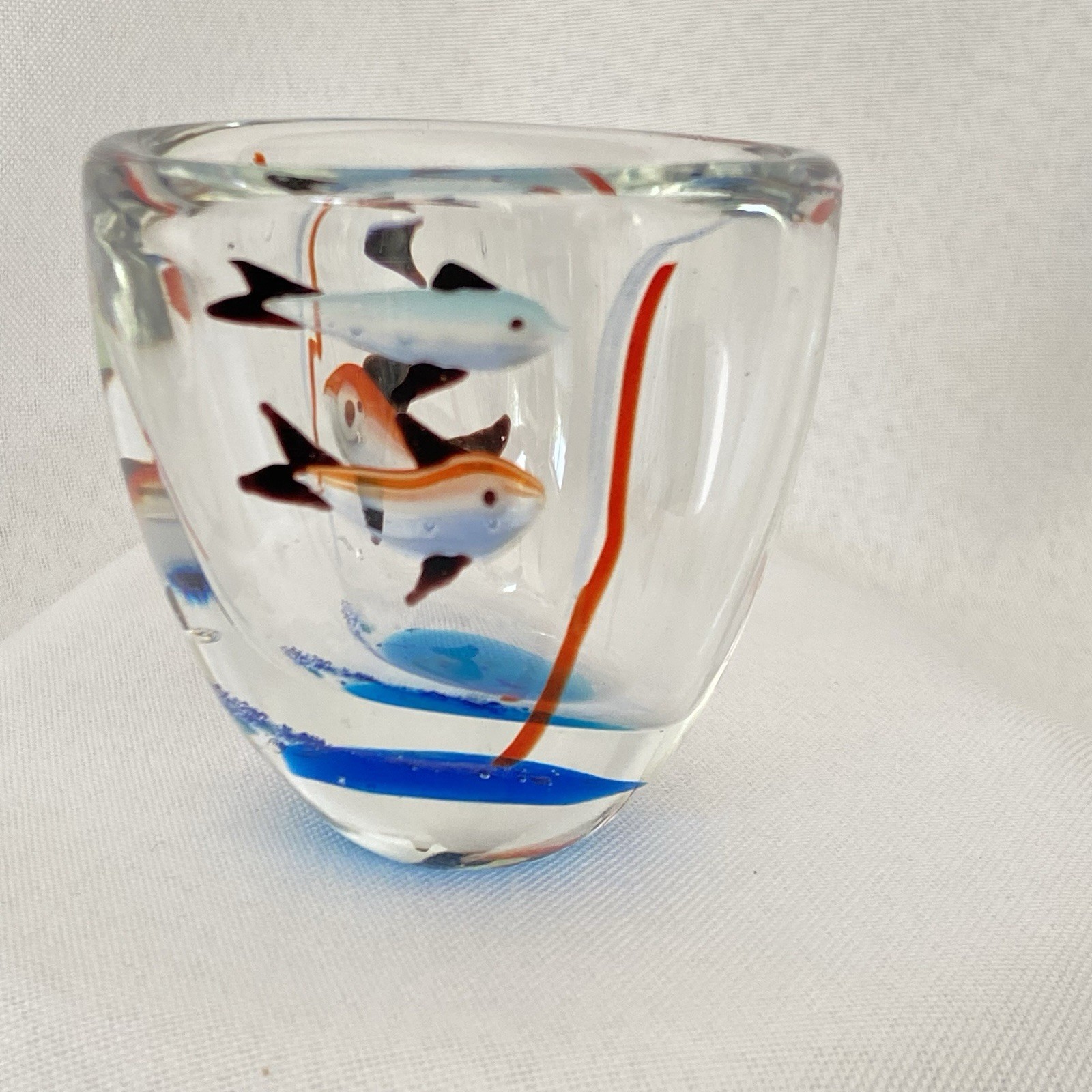 Murano Style Glass Art Multi-colored Fish Hot Sculpted Bowl Cup Paperweight – 3″