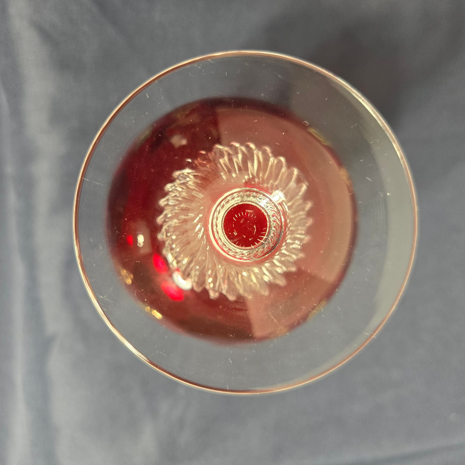 Cranberry Red Crystal Glass w/Gold Leaf Pattern Bohemia Crystal Czech 12oz