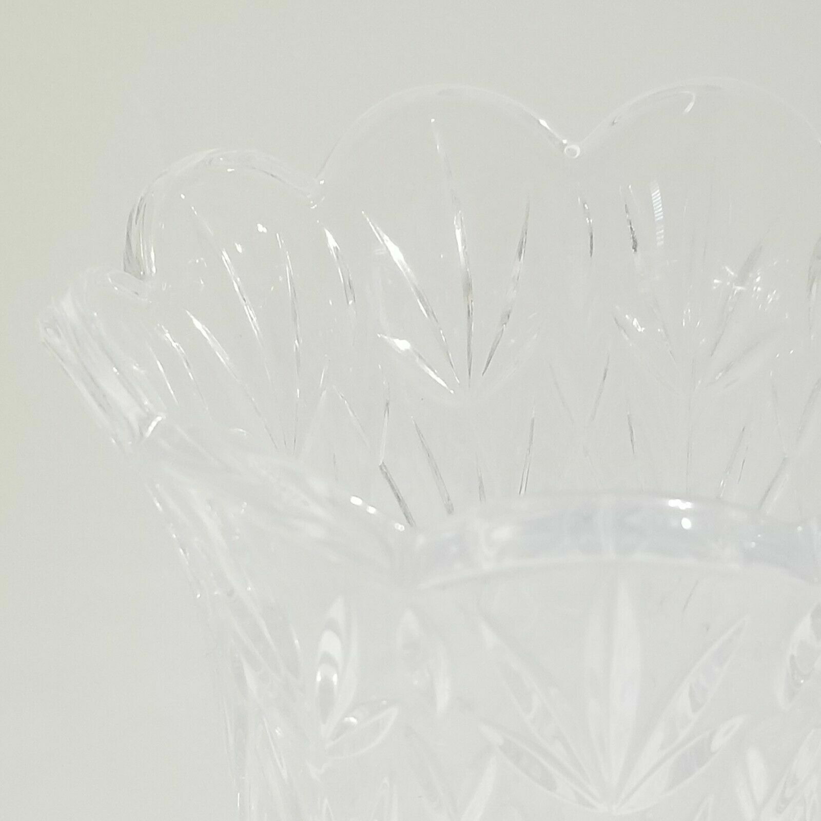 Vase 24% Lead Crystal 7″ Clear Scalloped Top Beautiful Detailed Made in USA -M