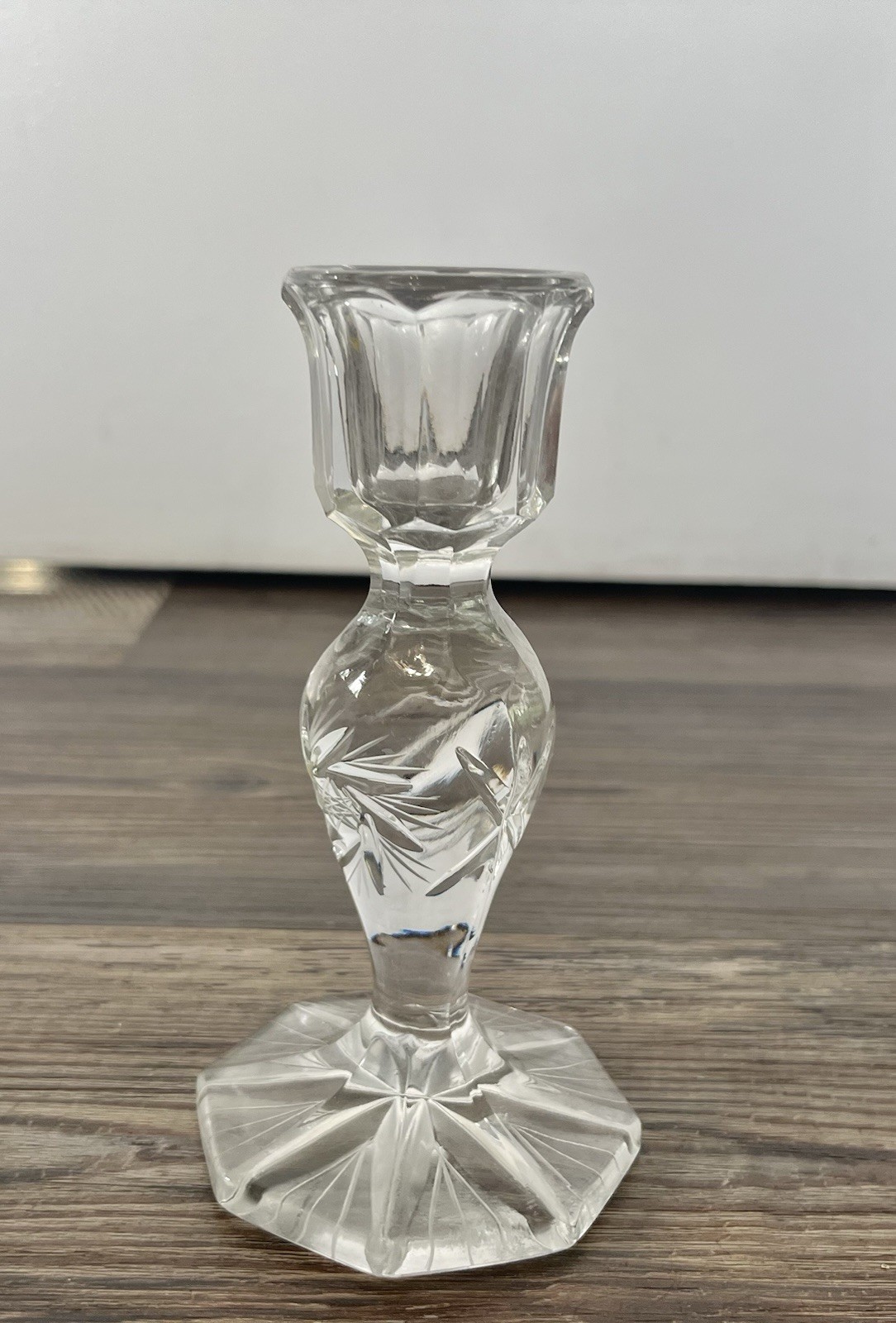Vntg Whimsy Crystal Clear Industries Pattern #2704 Single Light Cut Candlestick