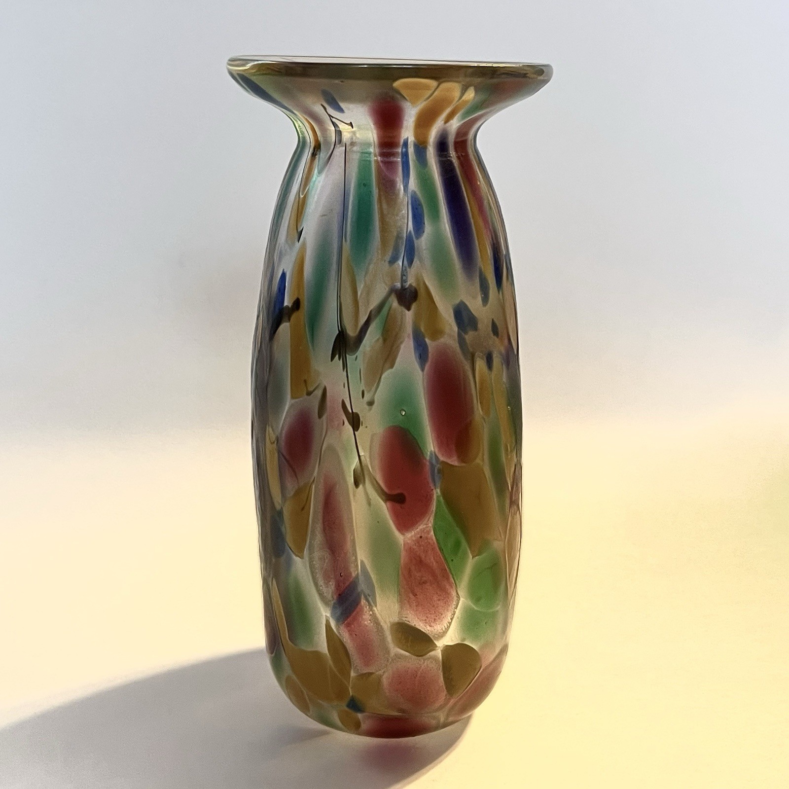 Signed Herb A. Thomas Vase Iridescent Art Glass with Millefiori Floral 5.25″