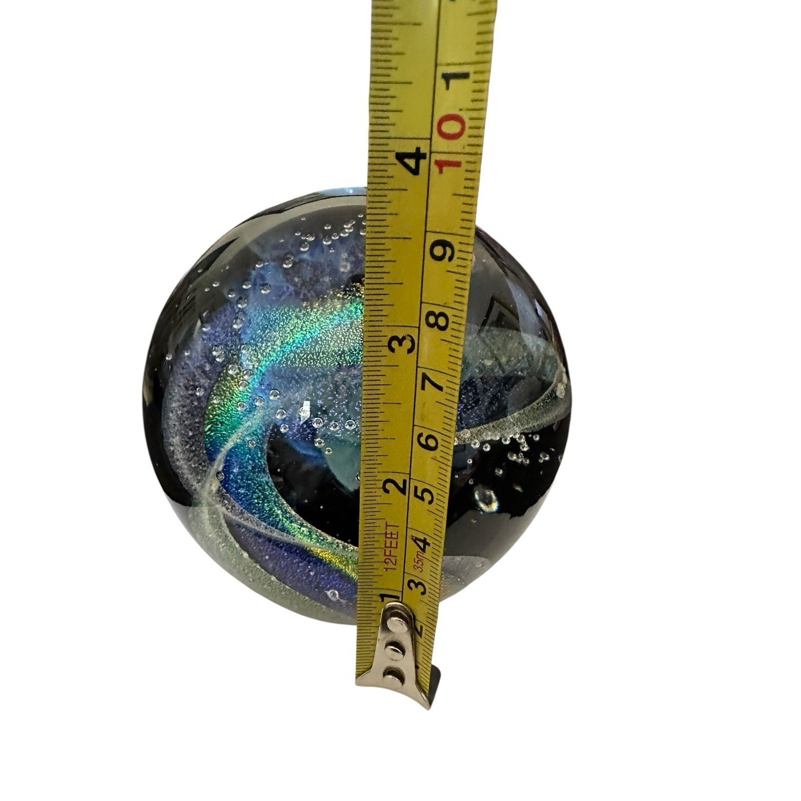 NEW Dark Nebula 4” Orb Blue Nebula of Dichroic Glass and Encased Bubbles Signed