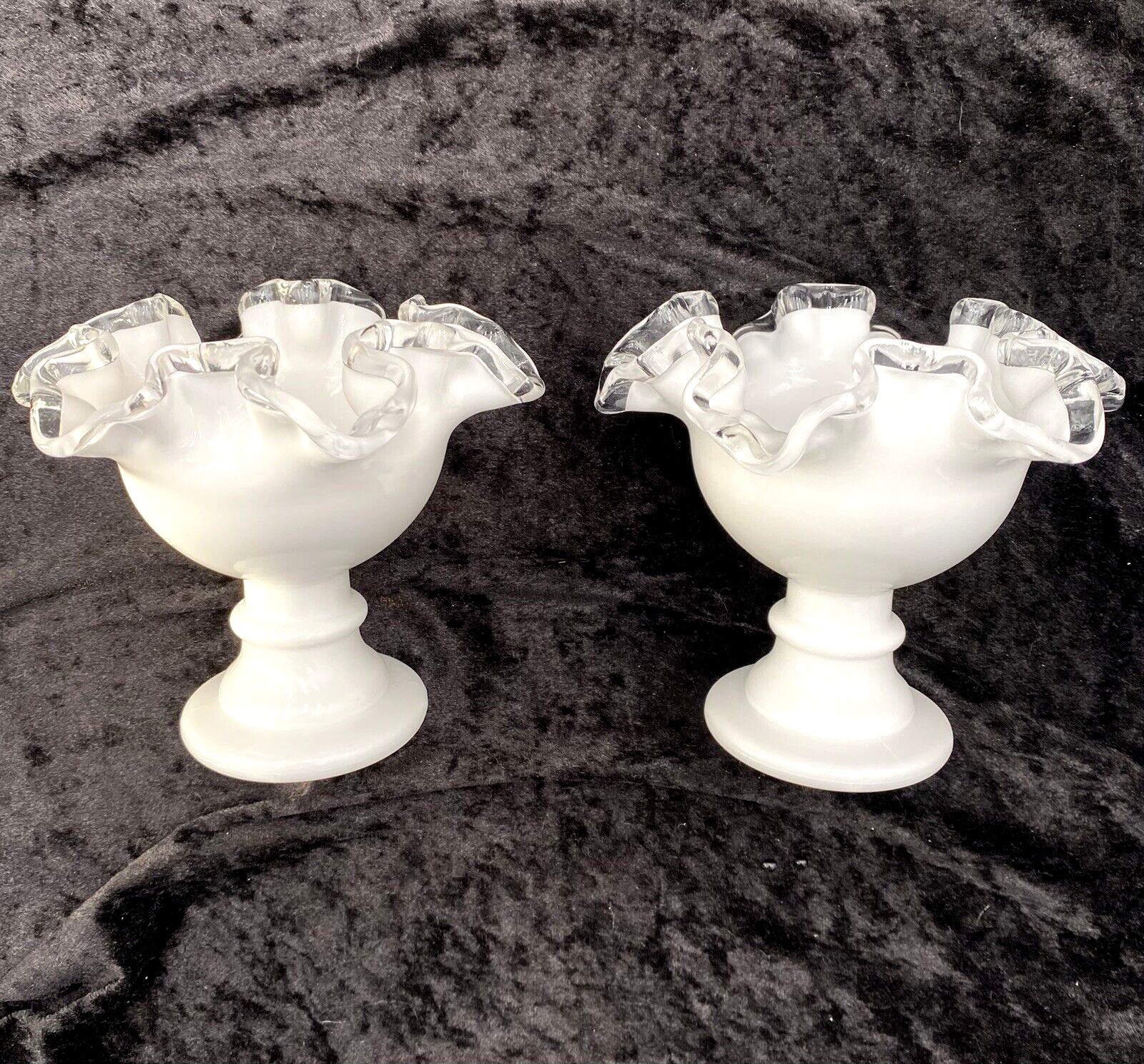 Pair – Vintage (60s) Fenton Silver Crest Large Candleholders, #7272, w/Sticker