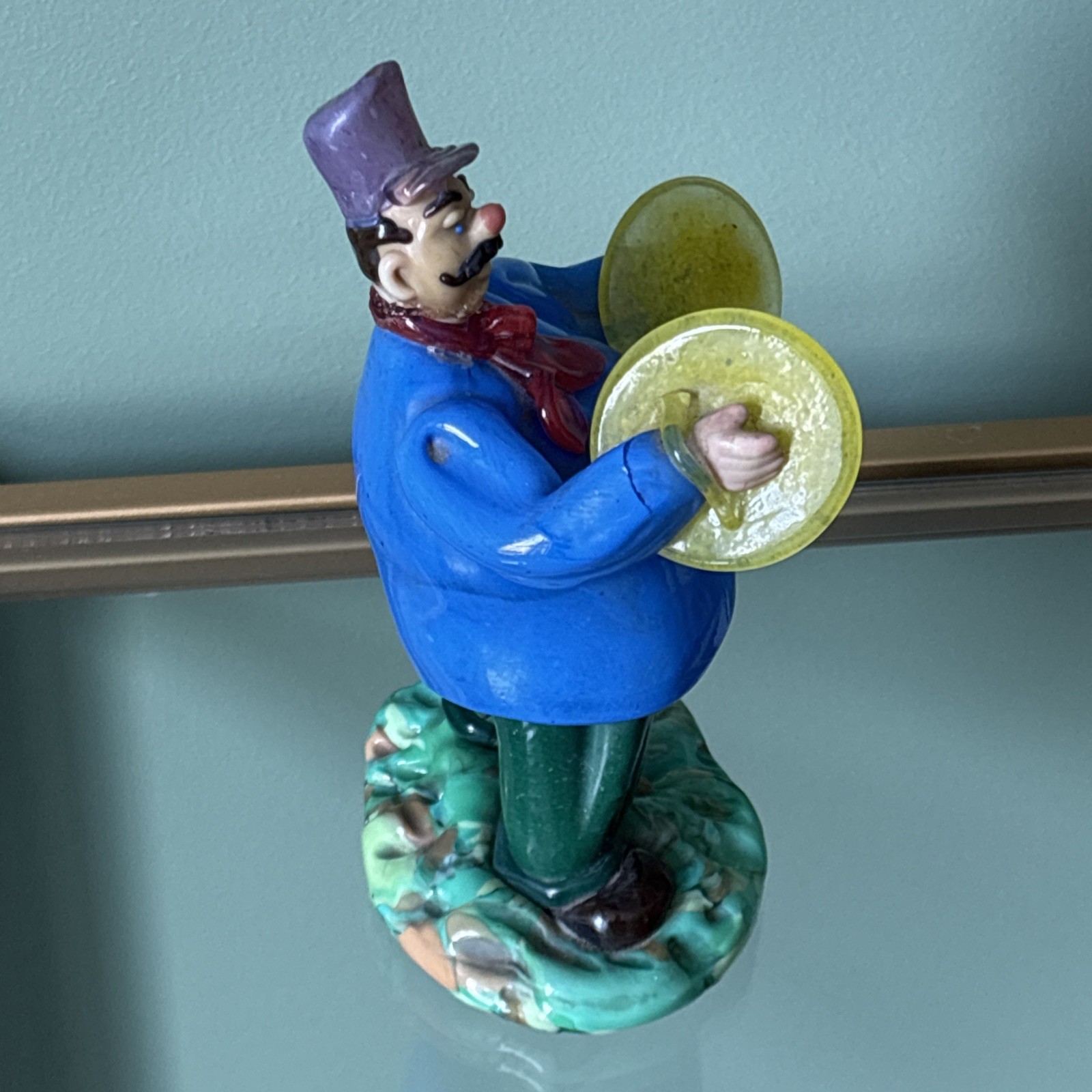 BOHEMIAN CYMBAL MUSICIAN / Glass Height 6.5 in hand made Czech