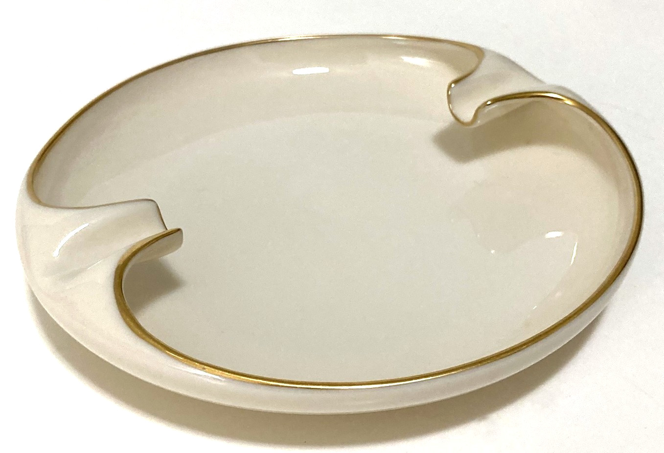 Ivory Gold Trimmed Porcelain Ashtray Lenox MCM 5.25×5.5″ USA Classy Cream