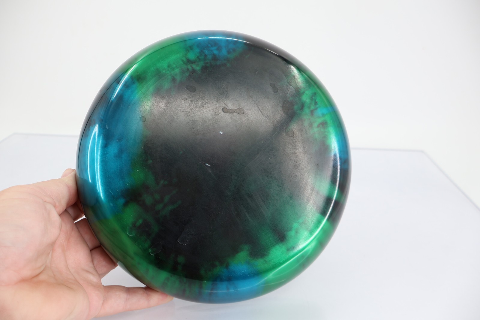 Iridescent Teal Green Black Enamel Metal Ashtray Catchall Dish Vintage MCM