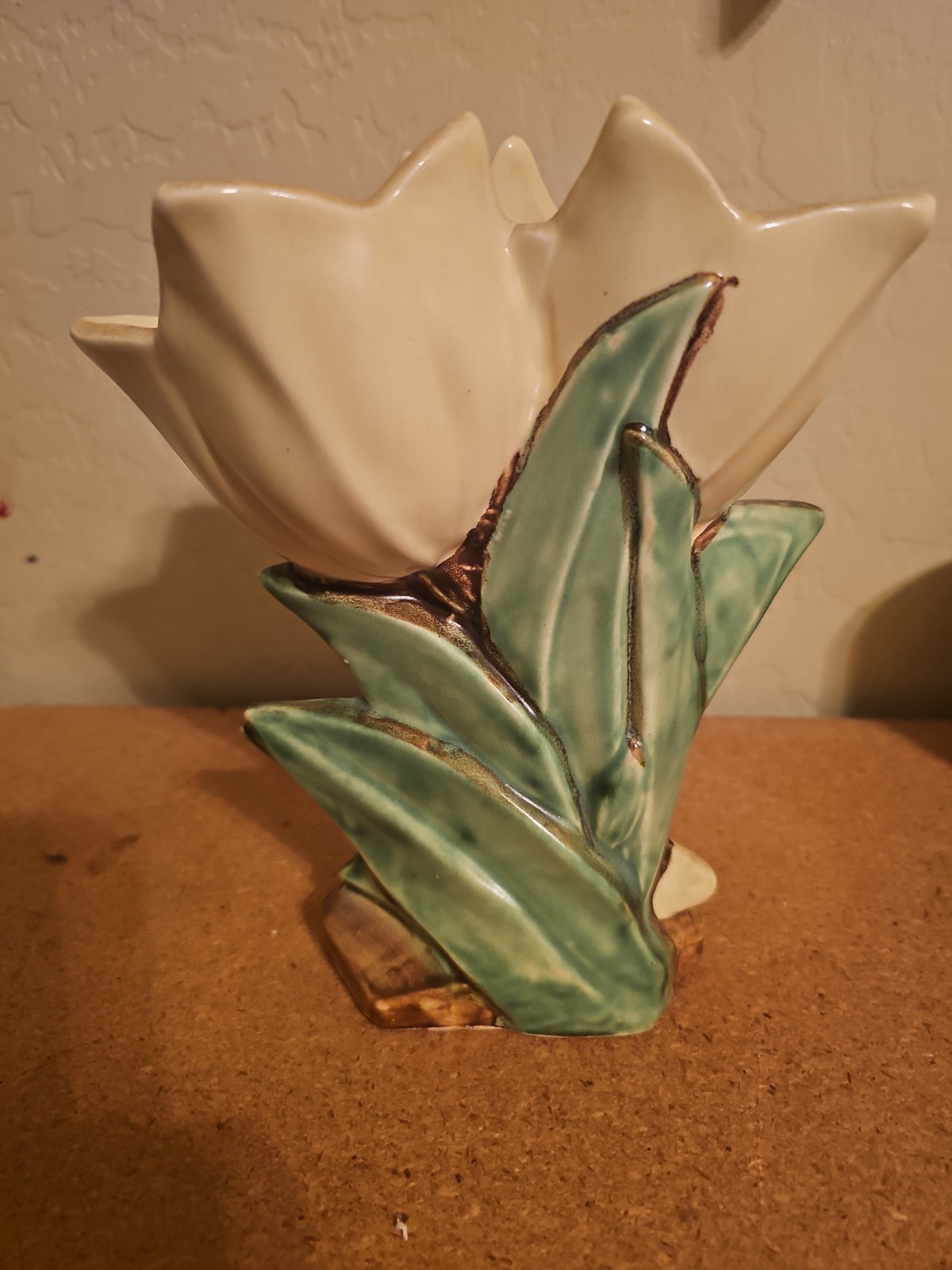 Vintage McCoy Double Yellow Tulip Flower Form Vase 8″× 6 3/4″