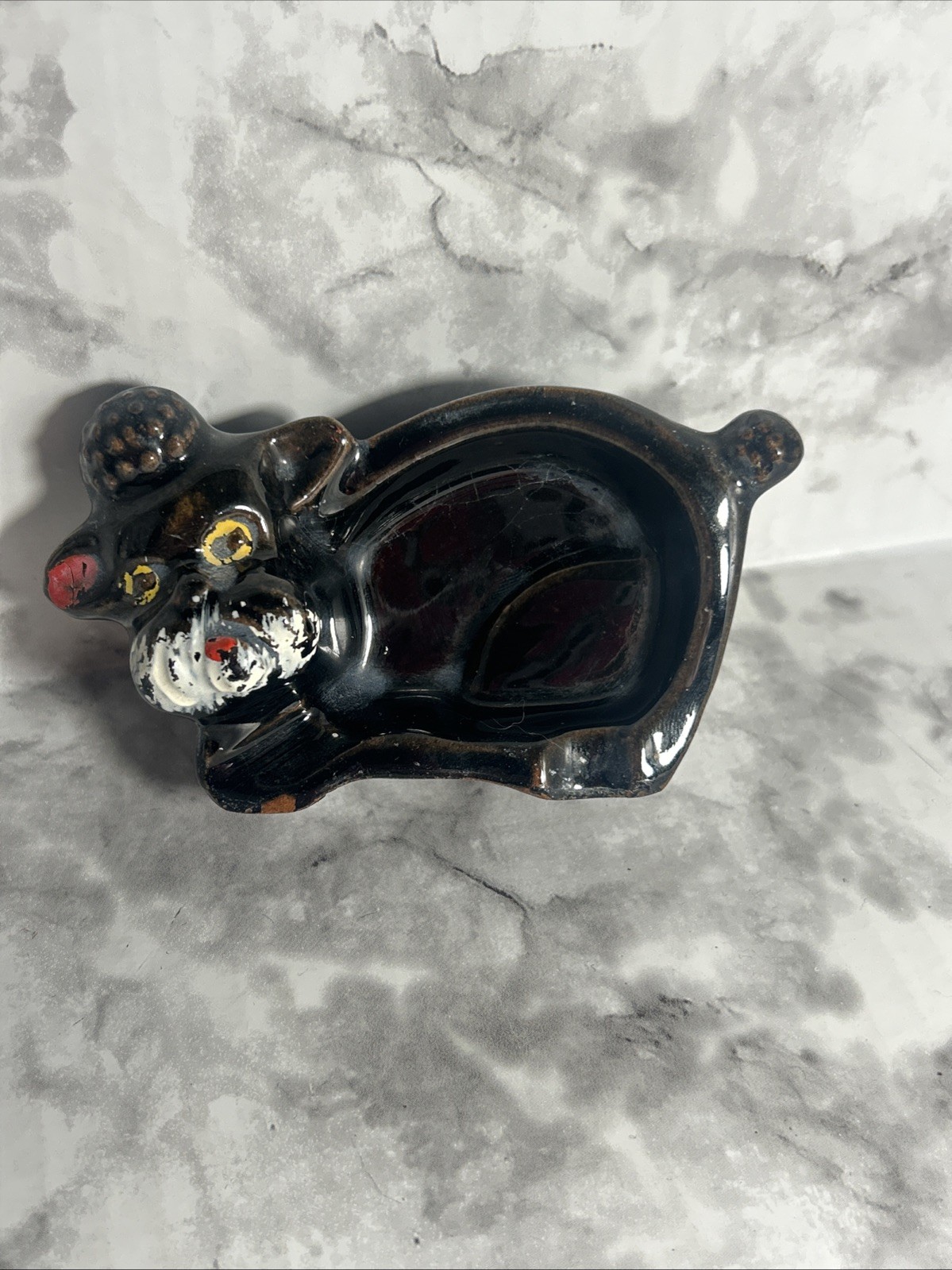 Vintage Poodle Dog Ceramic Ashtray Japan Redware Mid Century Modern Kitsch A12
