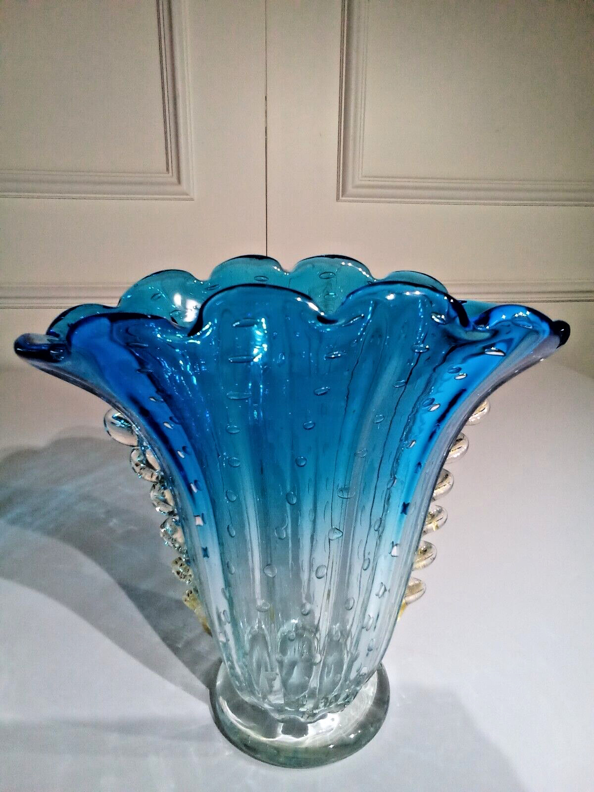 Barovier Toso Murano Large Controlled Bubble Bullicante Hand Blown Glass Vase