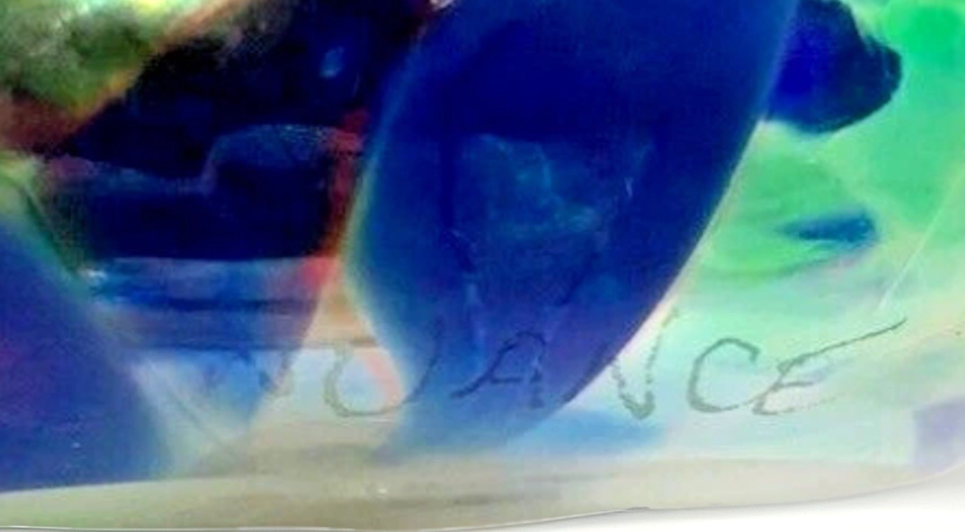 VTG Art Glass Vase Iridescent Blue Swirl Boho MCM Coastal New Orleans Signed 3″