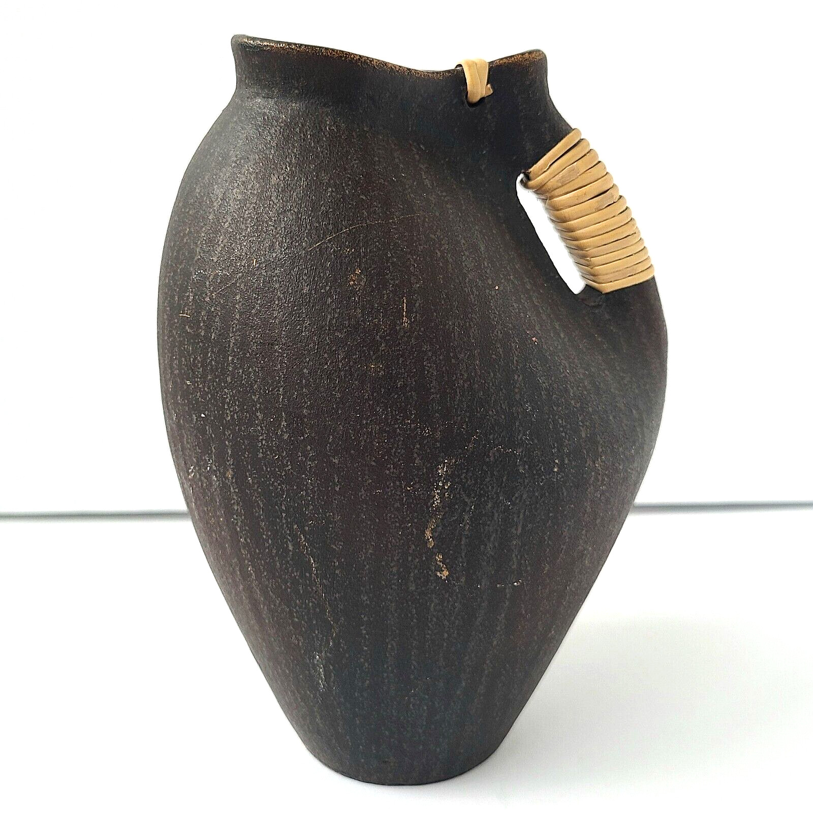 Handmade Terracotta Pottery Pitcher Brown Jug Rattan Wrapped Handle Philippines