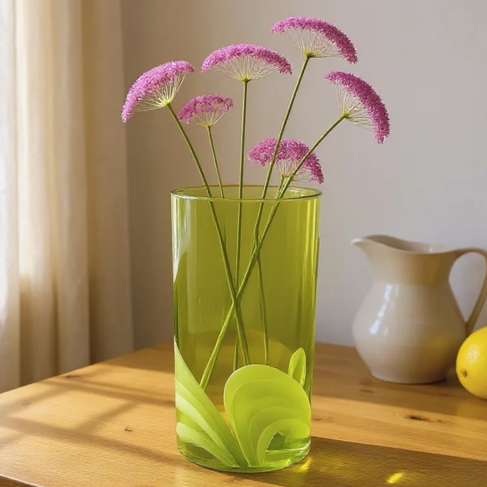 Vintage Handblown Green Art Glass Vase 10” Mid-Century Modern Studio Decor