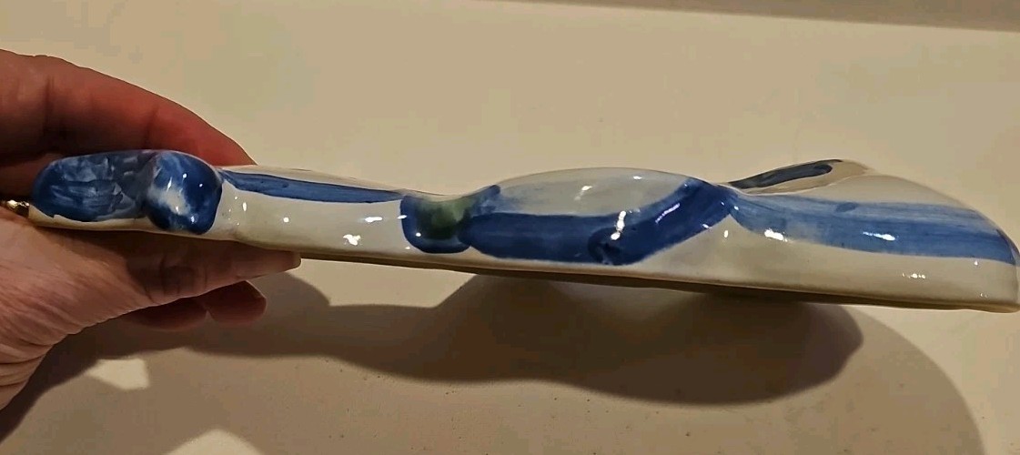 M.A.Hadley Christmas Decor Snowman Pottery Stoneware Blue White Wall Hanger 8.5″