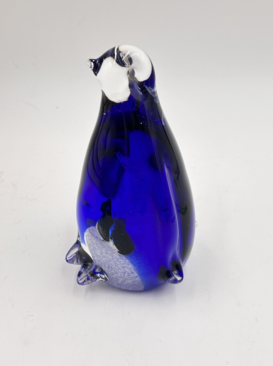 MCM 50’s-70’s Glass Paperweight Sculpture Penguin Mother & 2 Babies 5.5”