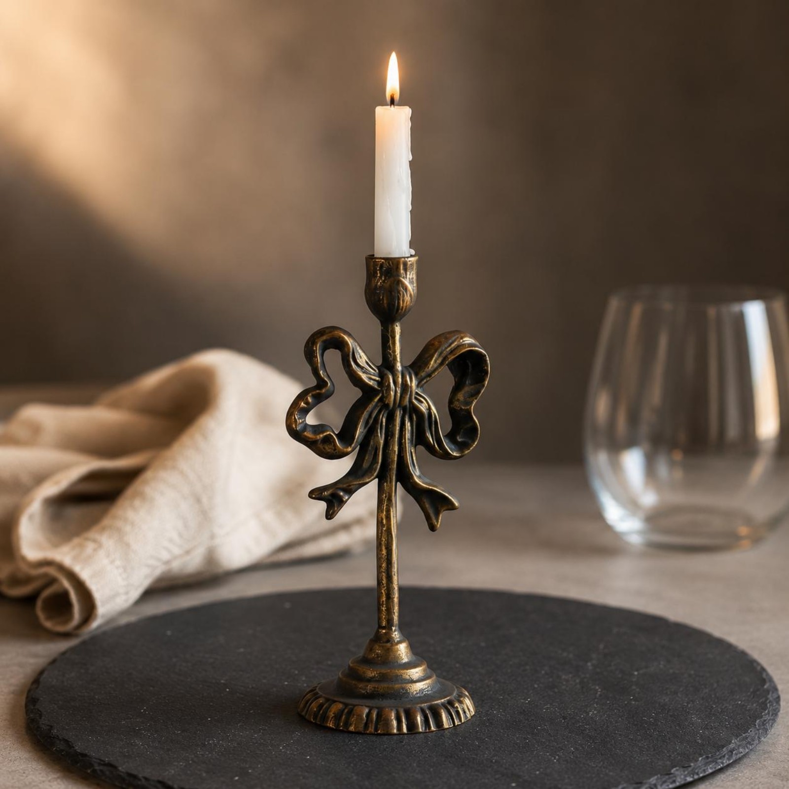 Arch-Shaped Candle Holder Fluted Base Wrought Iron Candle Holder Tall Slender