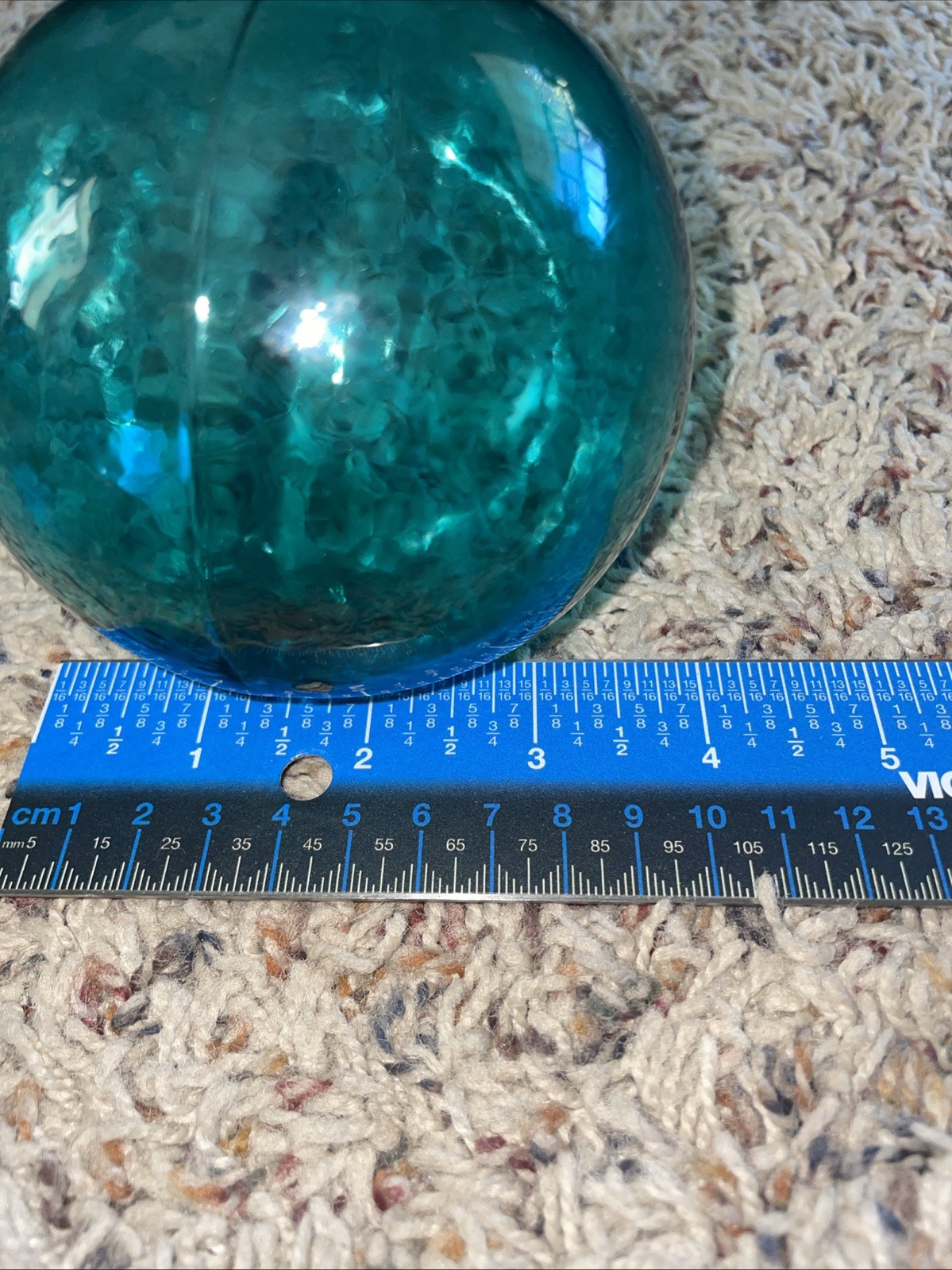 Vintage Artisan Glass Hand Blown Teal Glass Sphere/Orb Fishing 4” in Diameter