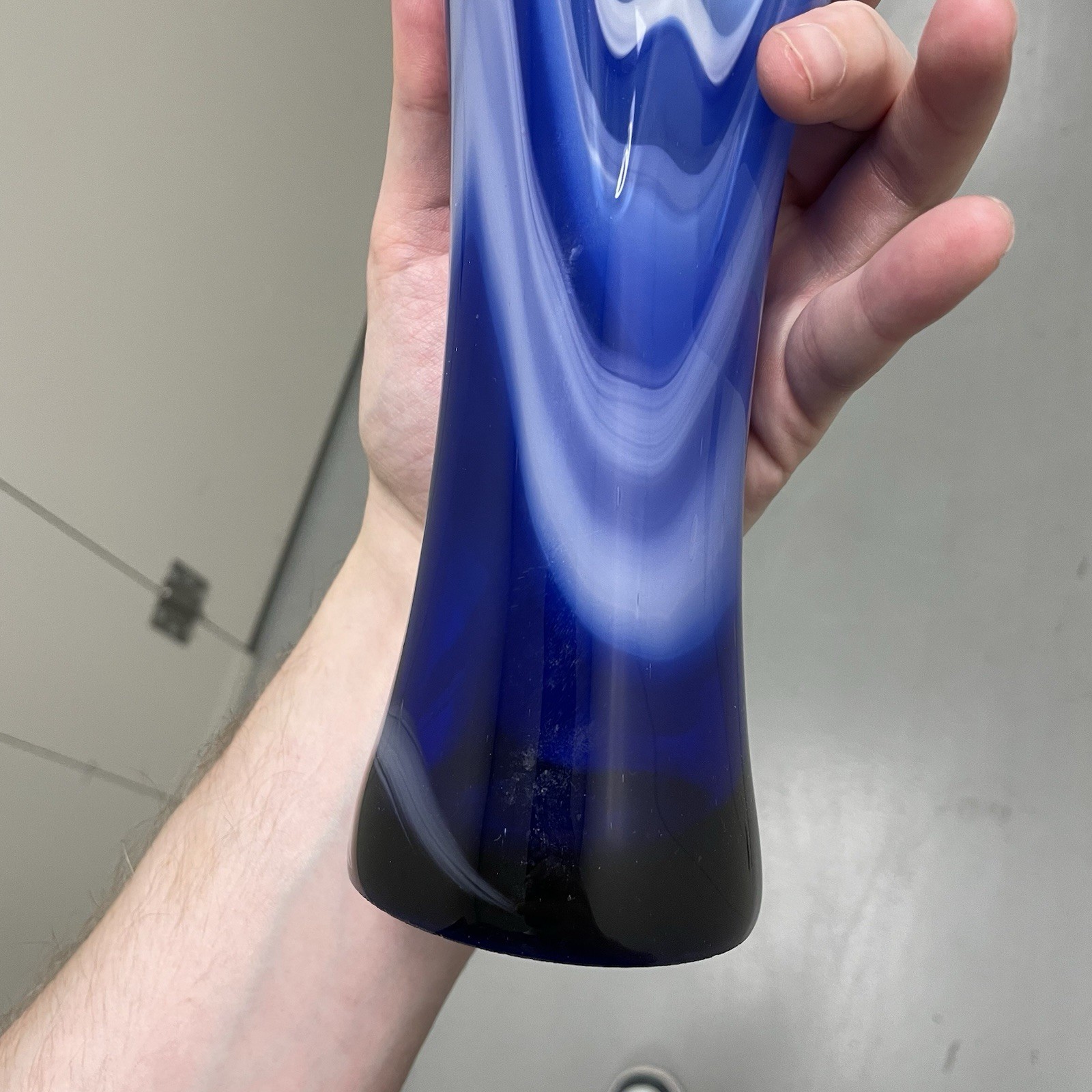 Vintage Murano Style Glass Cobalt Blue White Clear Splash Vase 15”