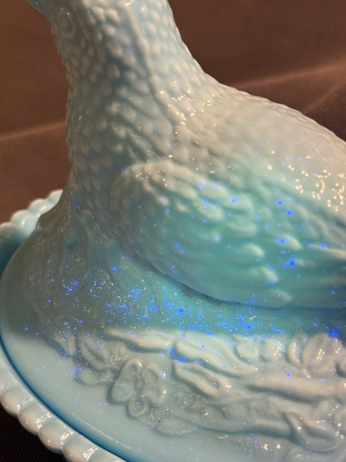 Vintage Summit Art Glass Light Blue Nesting Robin Nest Bird & Berry Covered Dish