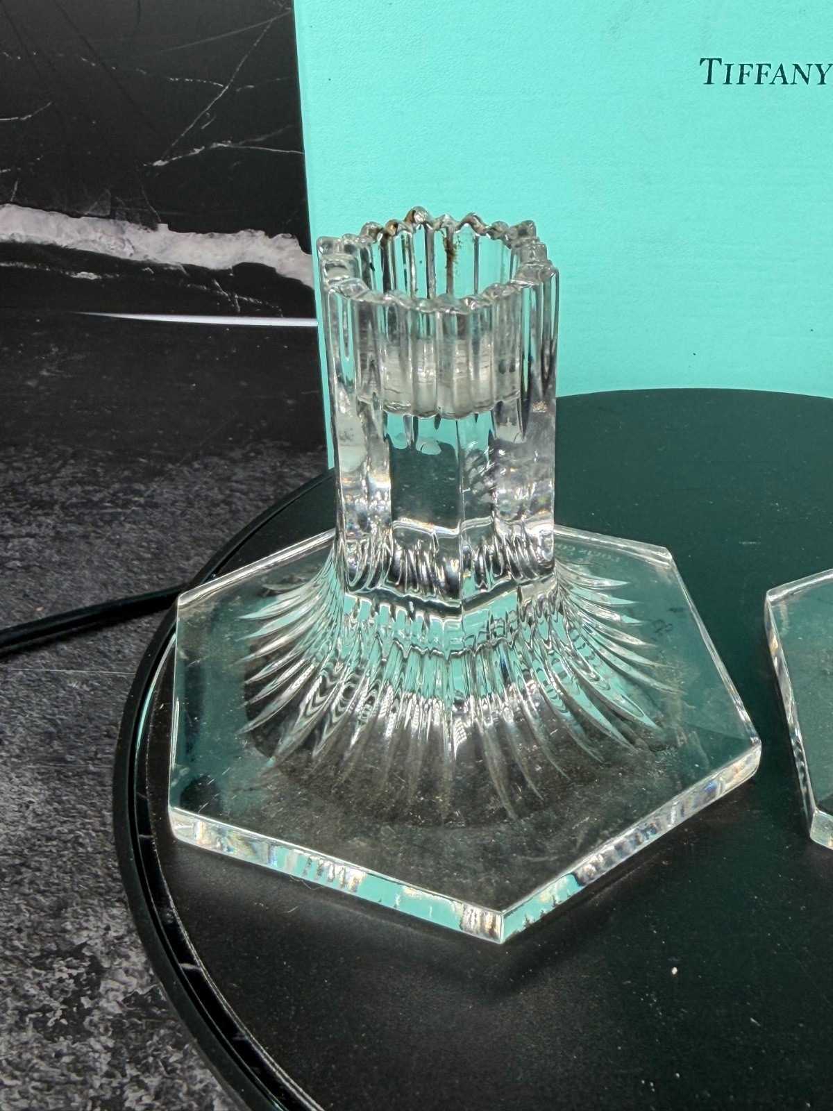 Vintage TIFFANY & CO Louis Comfort 1992. 2 Crystal Candlestick Candle Holders.