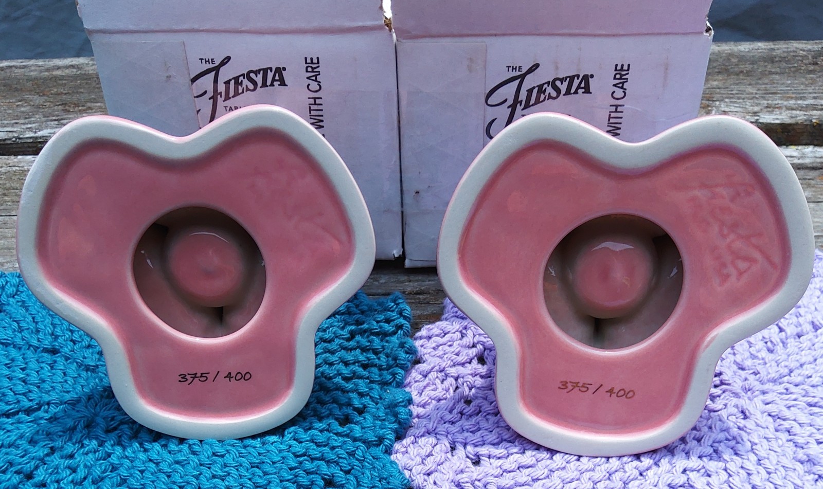 Fiestaware Pair of PEONY Pyramid Tripod Candle Holders #375 of 400