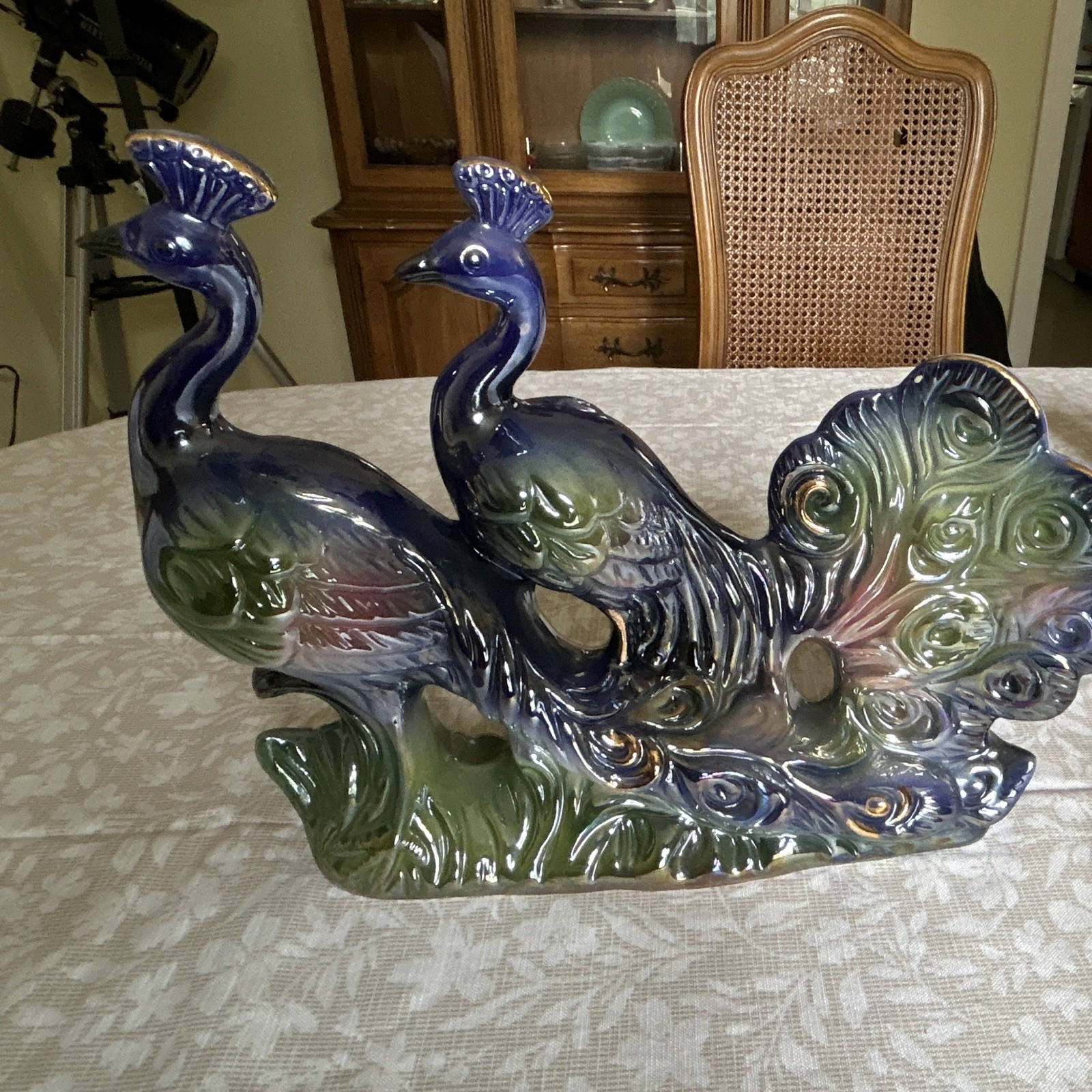 Lustureware Vintage Ceramic Peacock Pair Figurine Blue Green Animal Theme