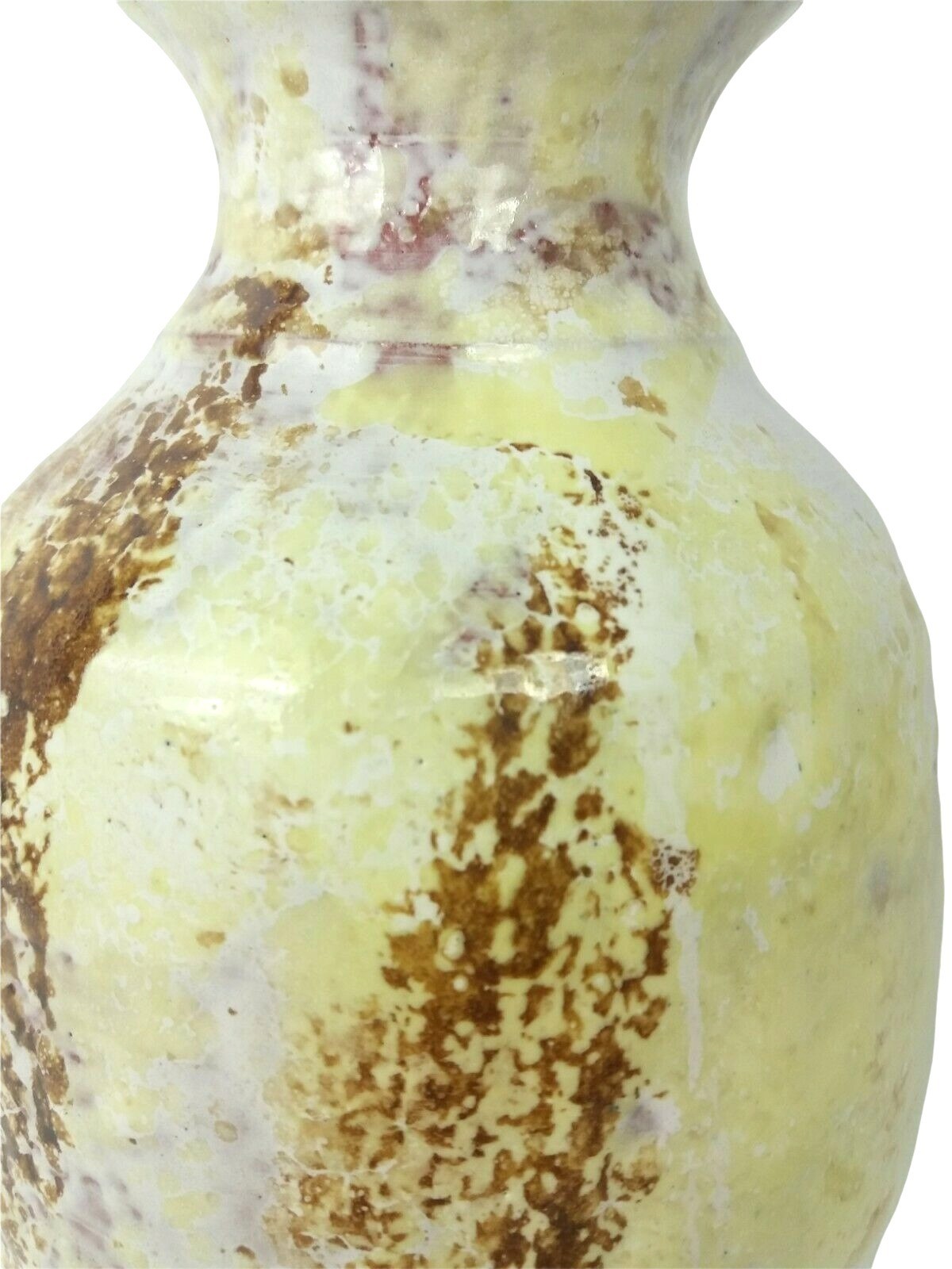 Vintage Bermuda Art Pottery Vase Abstract Design Brown Yellow White 7.5 in