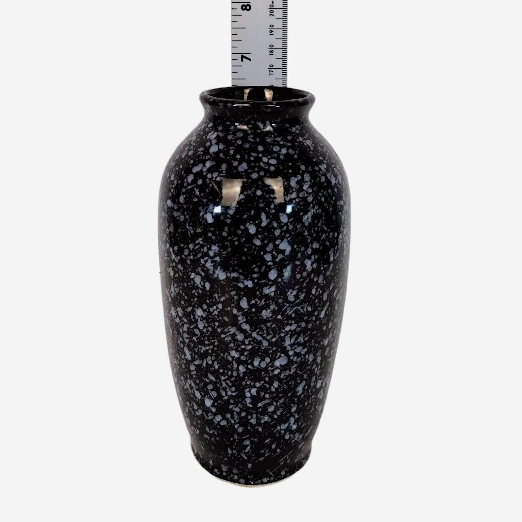 Vintage Art Deco Vase Black with Blue and White Crystals Speckled throughout