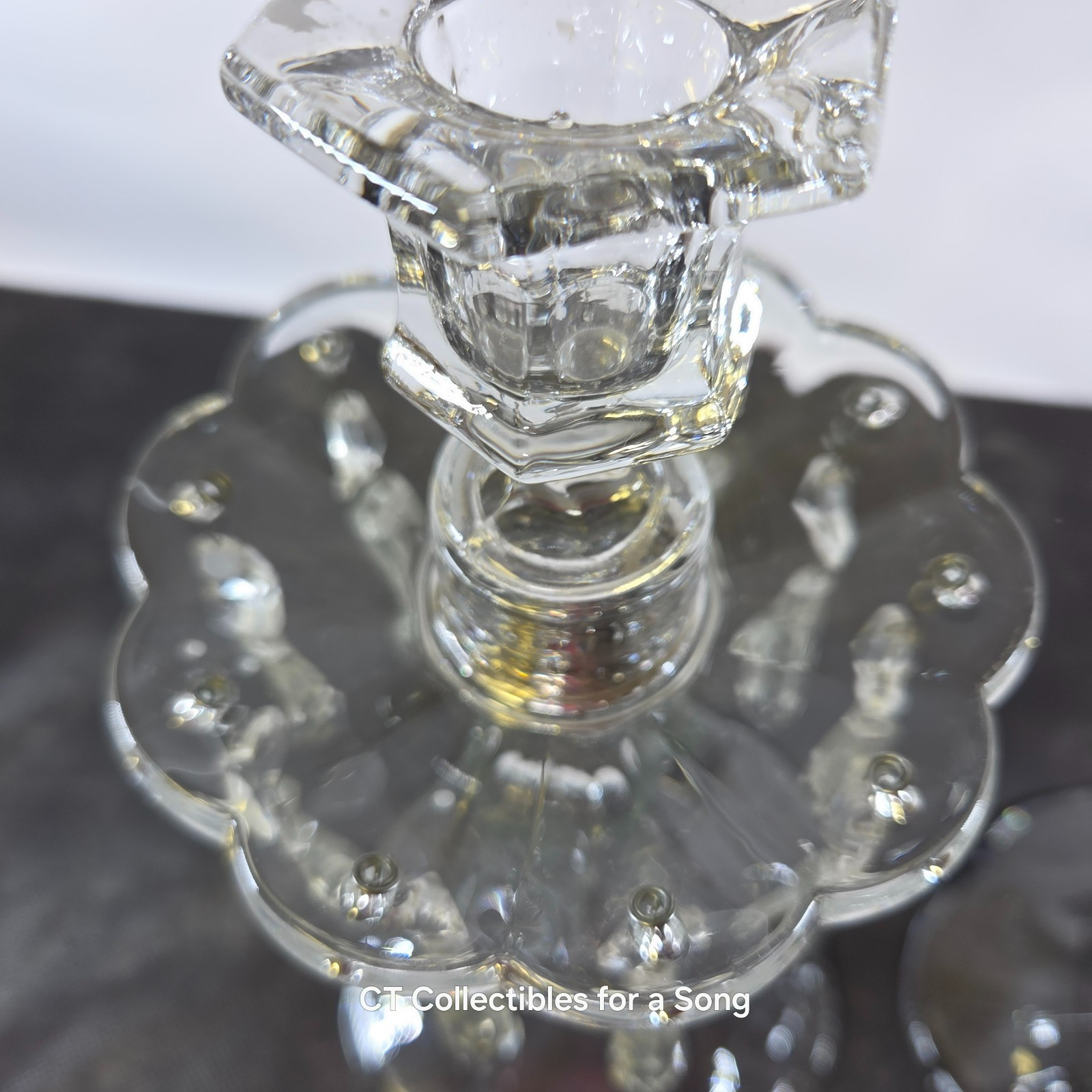 VTG Set 2 Crystal Glass Luster Prism Girandole Candle Sticks Holders 11 1/4″ H