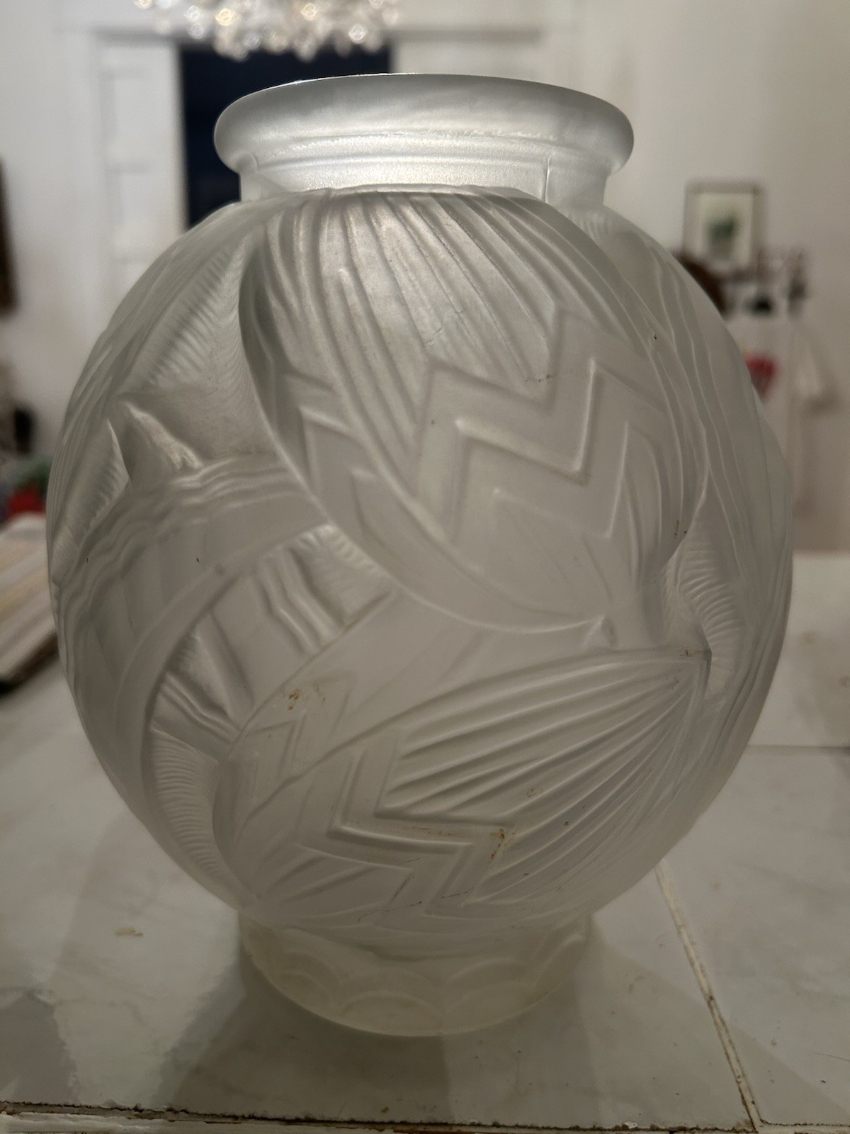 Pierre D’Avesn Art Deco Water Lilies Molded Frosted Glass Vase