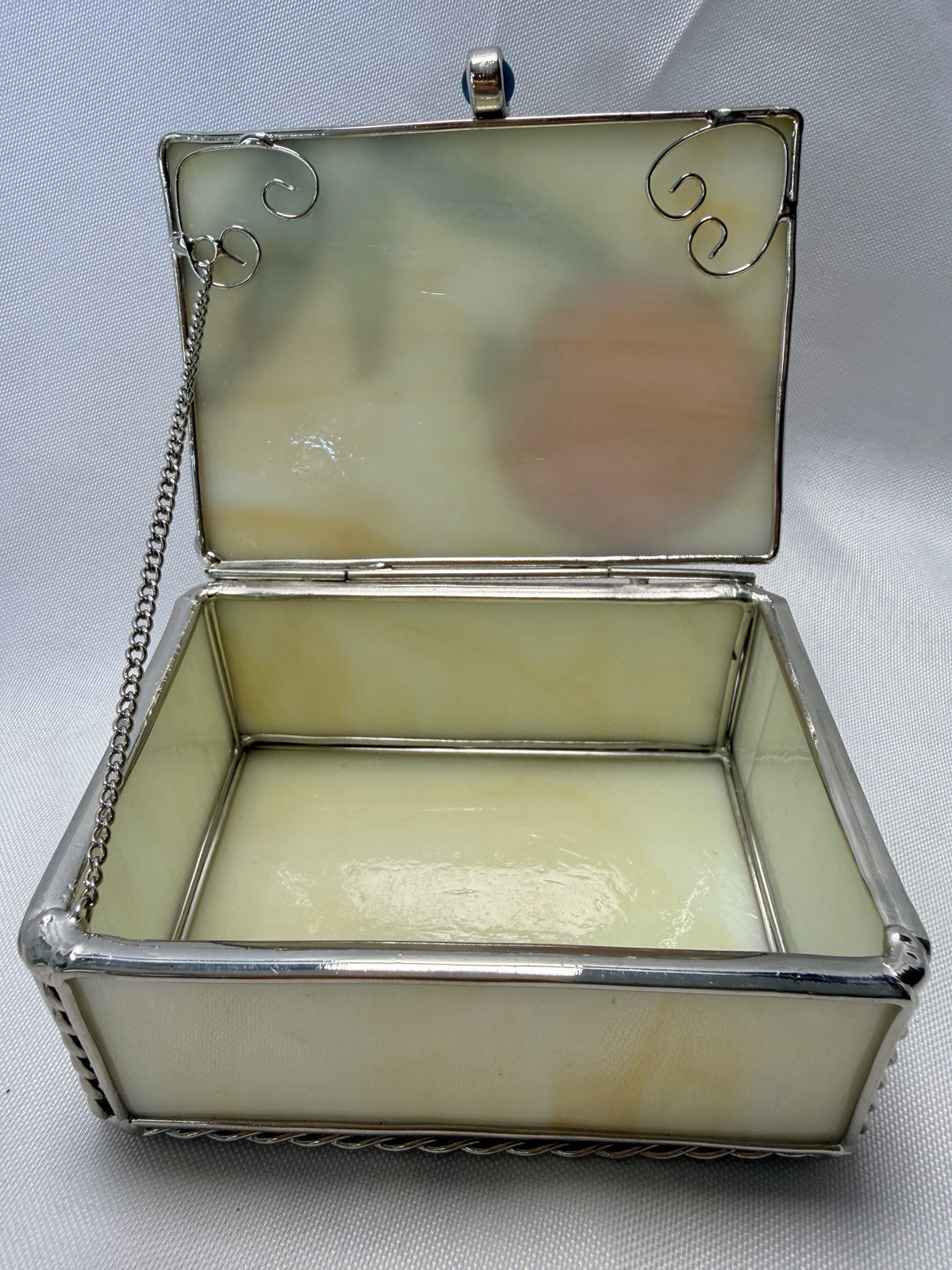 STAINED GLASS Ladybug Jewelry Trinket Box 3D Handmade -Design On Inside