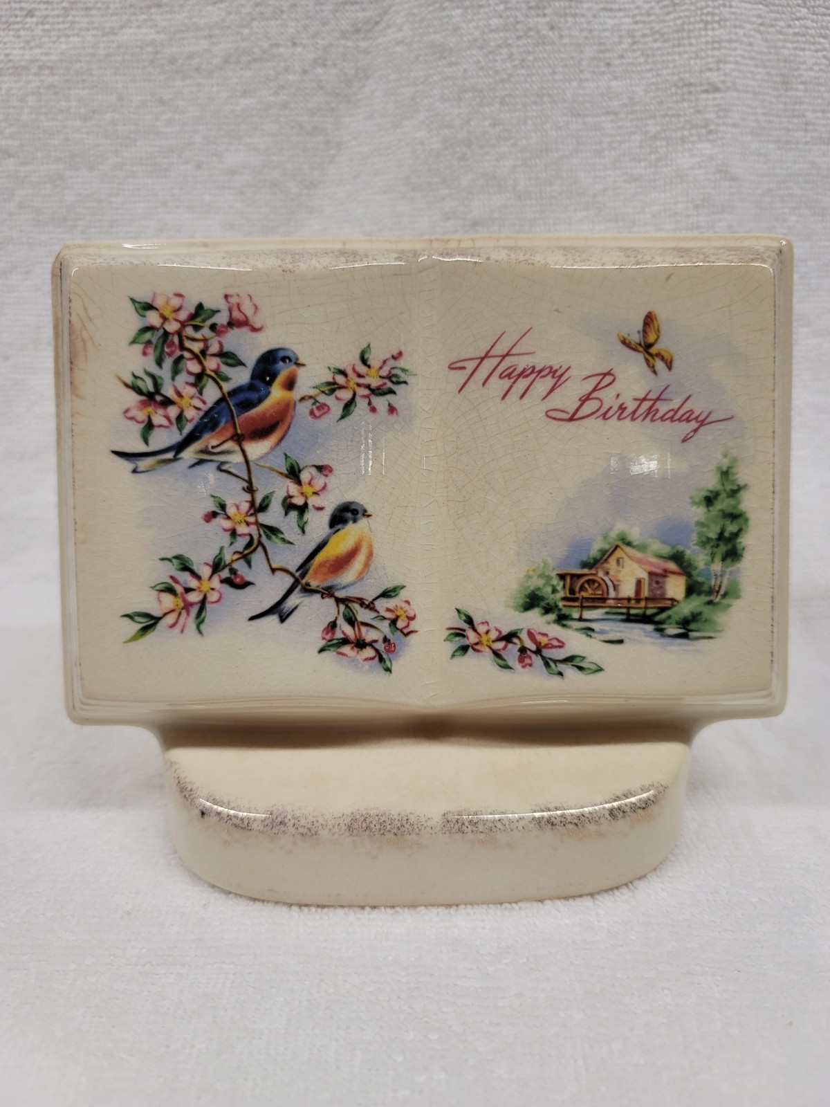 5″ PLAQUE PLANTER HAPPY BIRTHDAY BY ROYAL COPLEY, ROYAL WINDSOR, SPAULDING