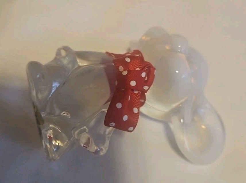 Vintage Fenton Mouse Clear Opalescent with Red Polka Dot Bow