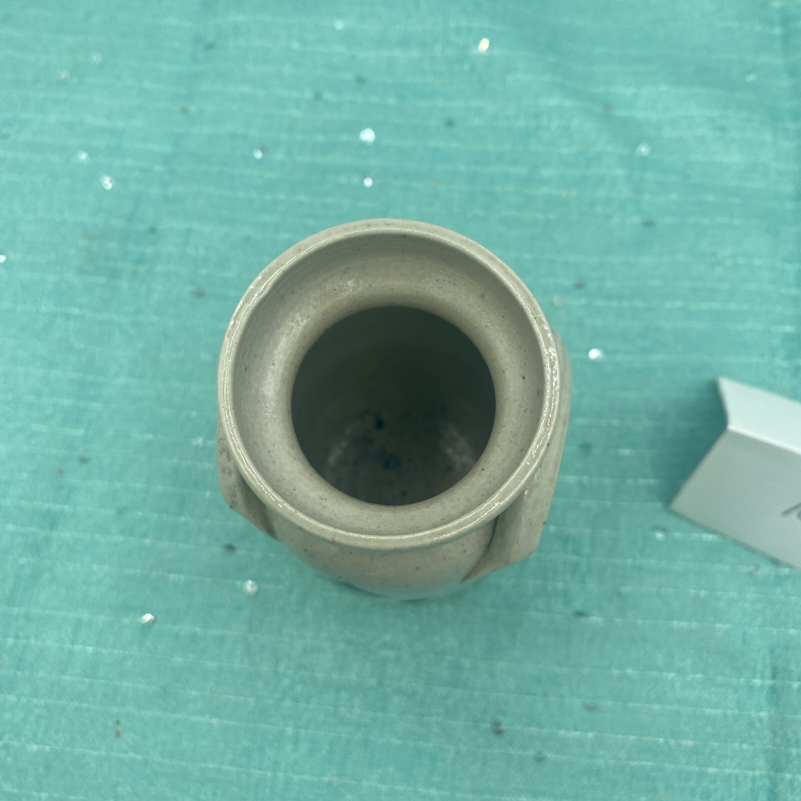 Pottery Jug/Milk Can Vase 4 Inches Tall Gray With Cobalt Blue Leaves