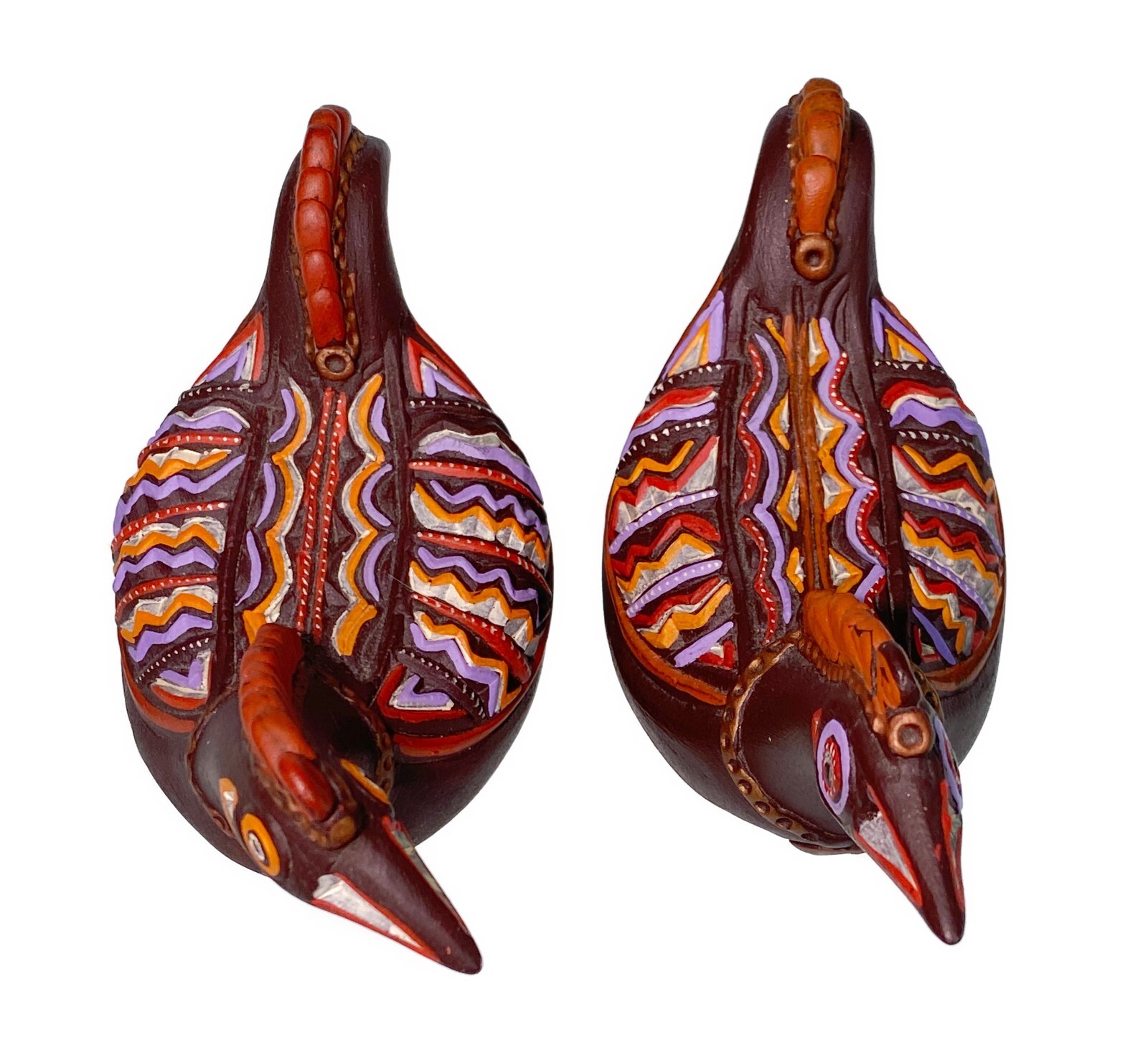 2 Studio Pottery Art Birds Pheasant Folk Art Figurines H3.5” x L5” x 2.25”