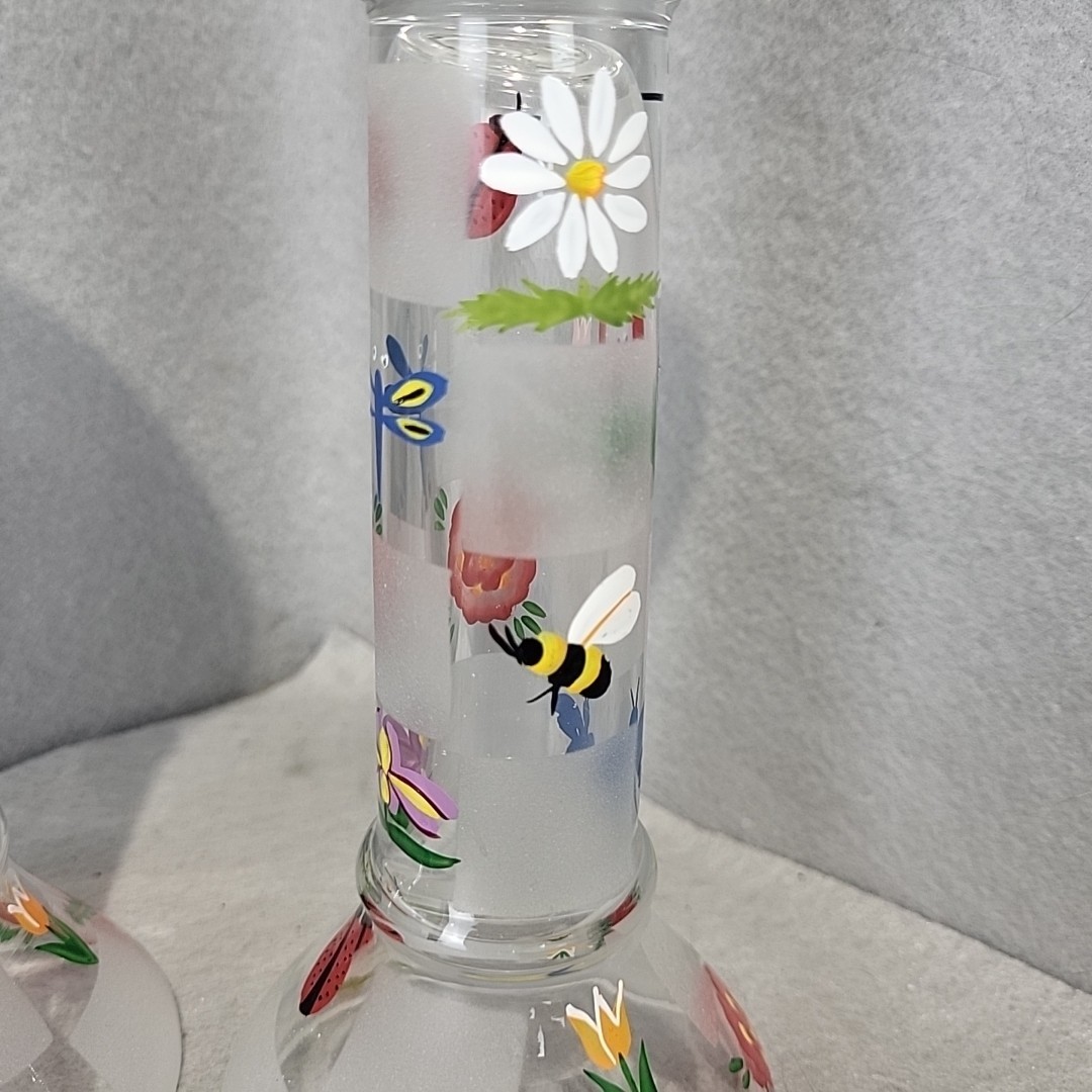 2 Lenox Candle Holders Glass Nature’s Splendor Hand Painted Bees Flowers bug