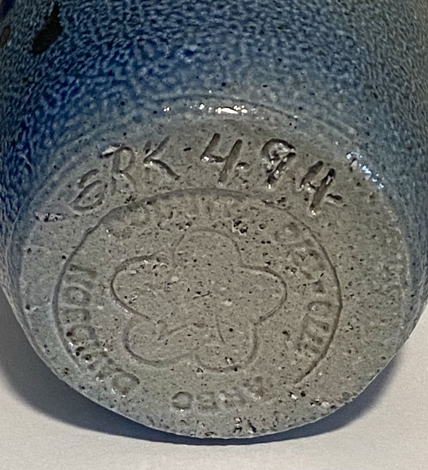 VTG 1976 SALT-GLAZE POTTERY DAVIDSON COUNTY NC COBALT BLUE CUP ARTIST ERK SIGNED