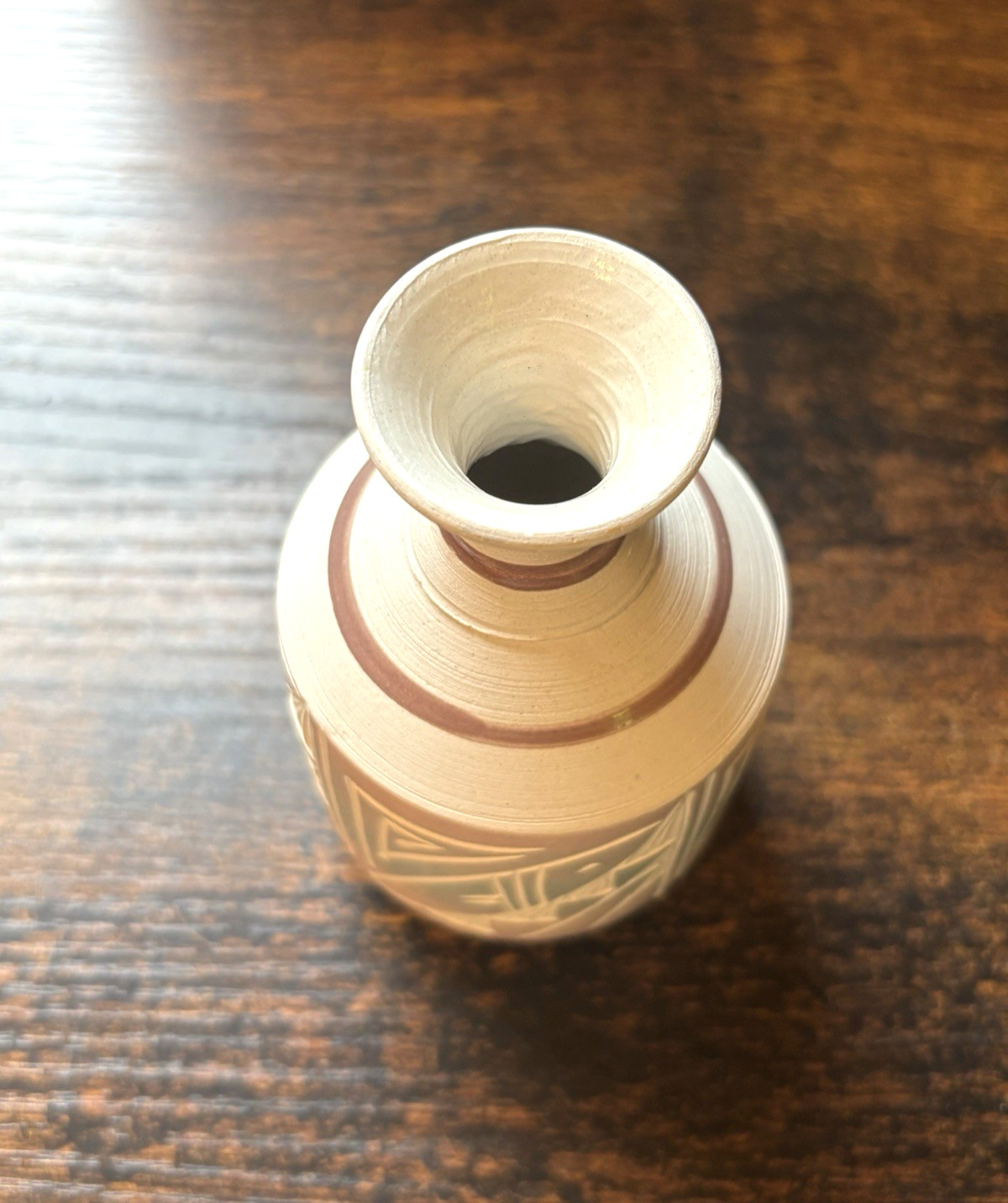 R. Gonza Signed Mexican Pottery Vase White Pastel Southwest Geometric Terracotta