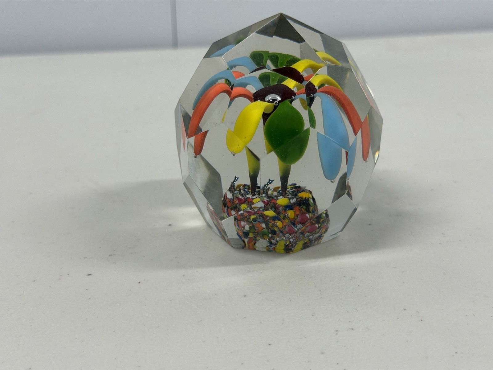 Vintage Bohemian Czech Multi Faceted Glass Flower / Tree Paperweight Multi-Color