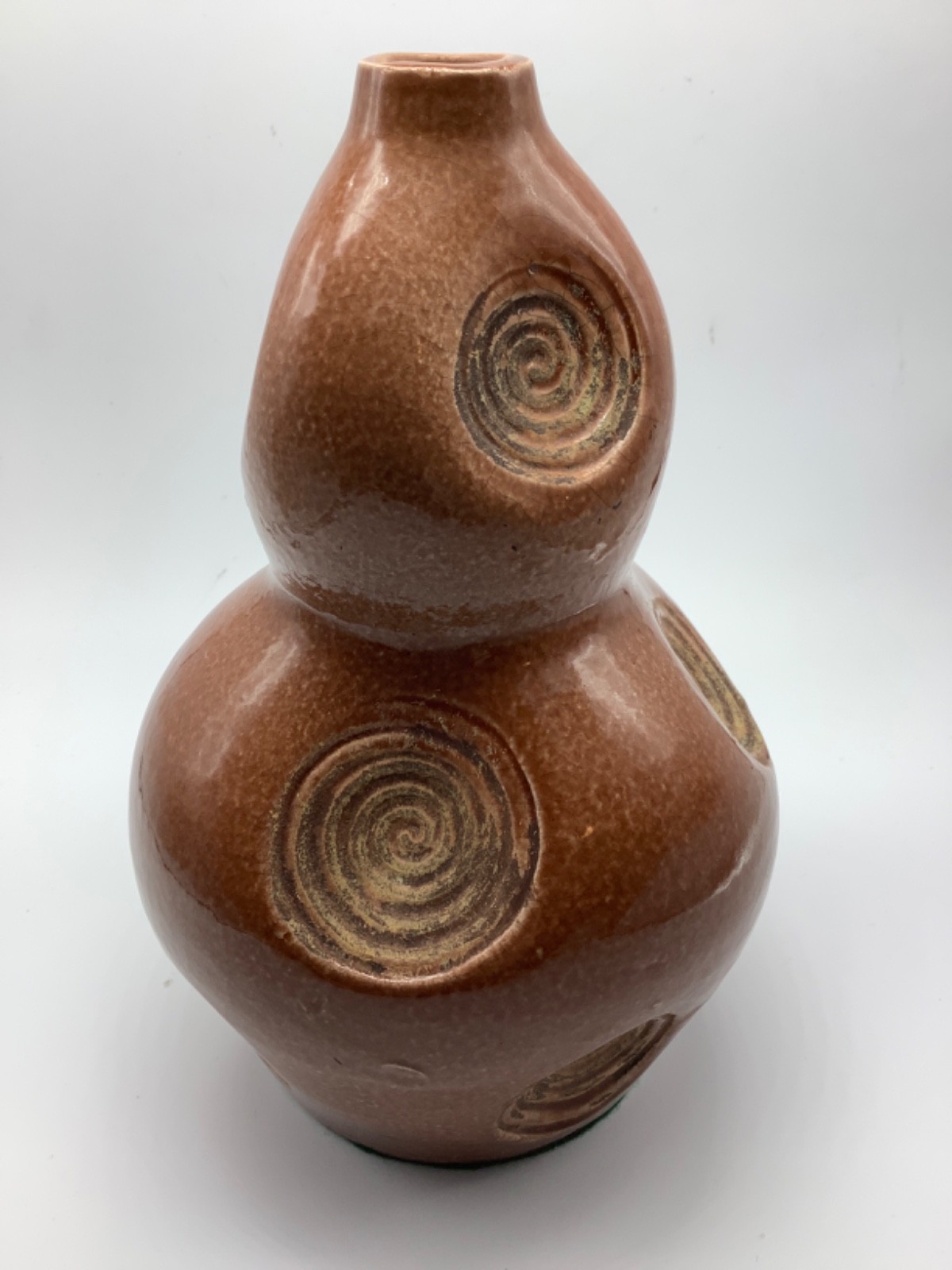 Vintage Art Pottery Vase Rust Brown Glaze, Abstract, Textured Swirl, 8”