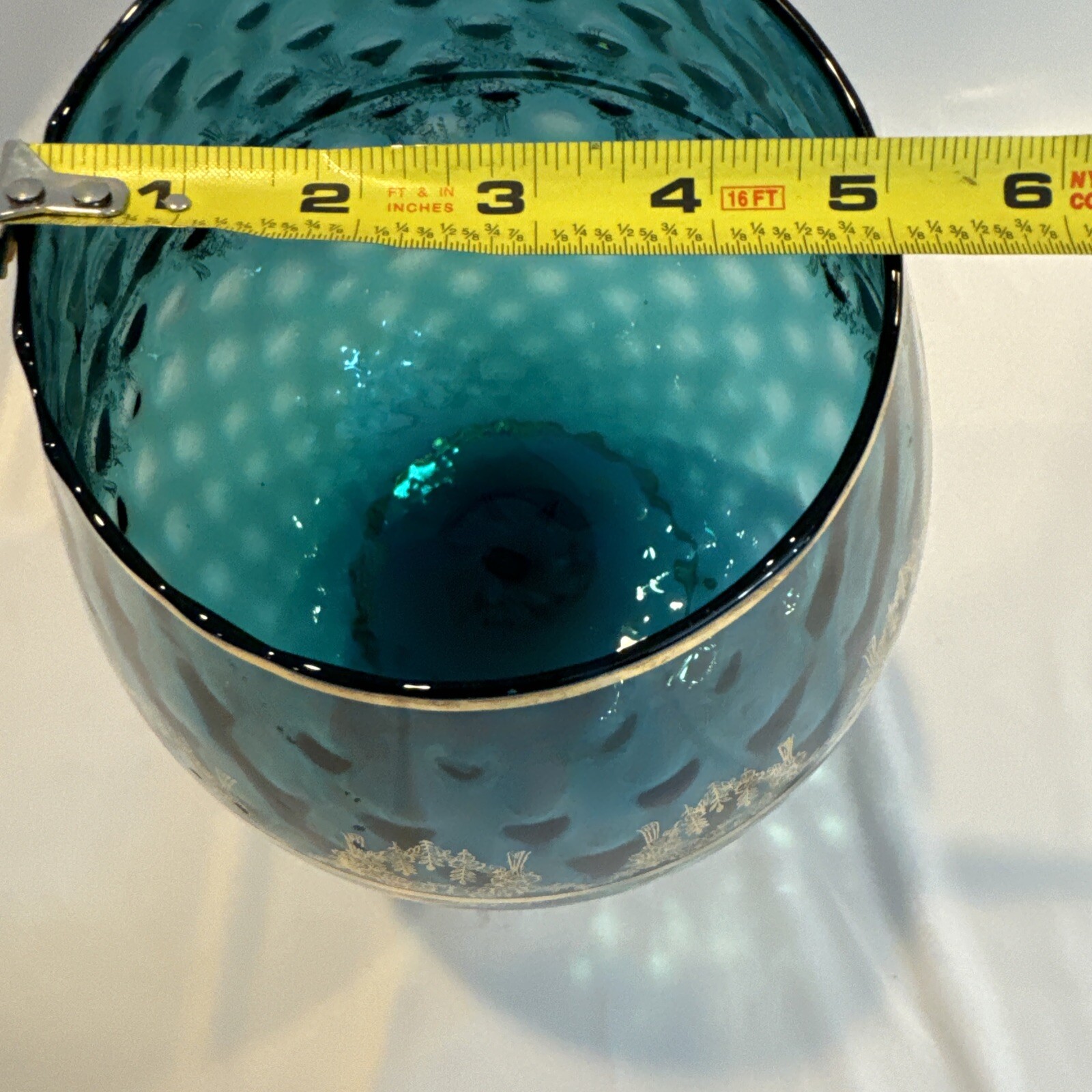 Giant Vintage Italian Turquoise Aqua Blue and Gold Crystal Bowl 14”