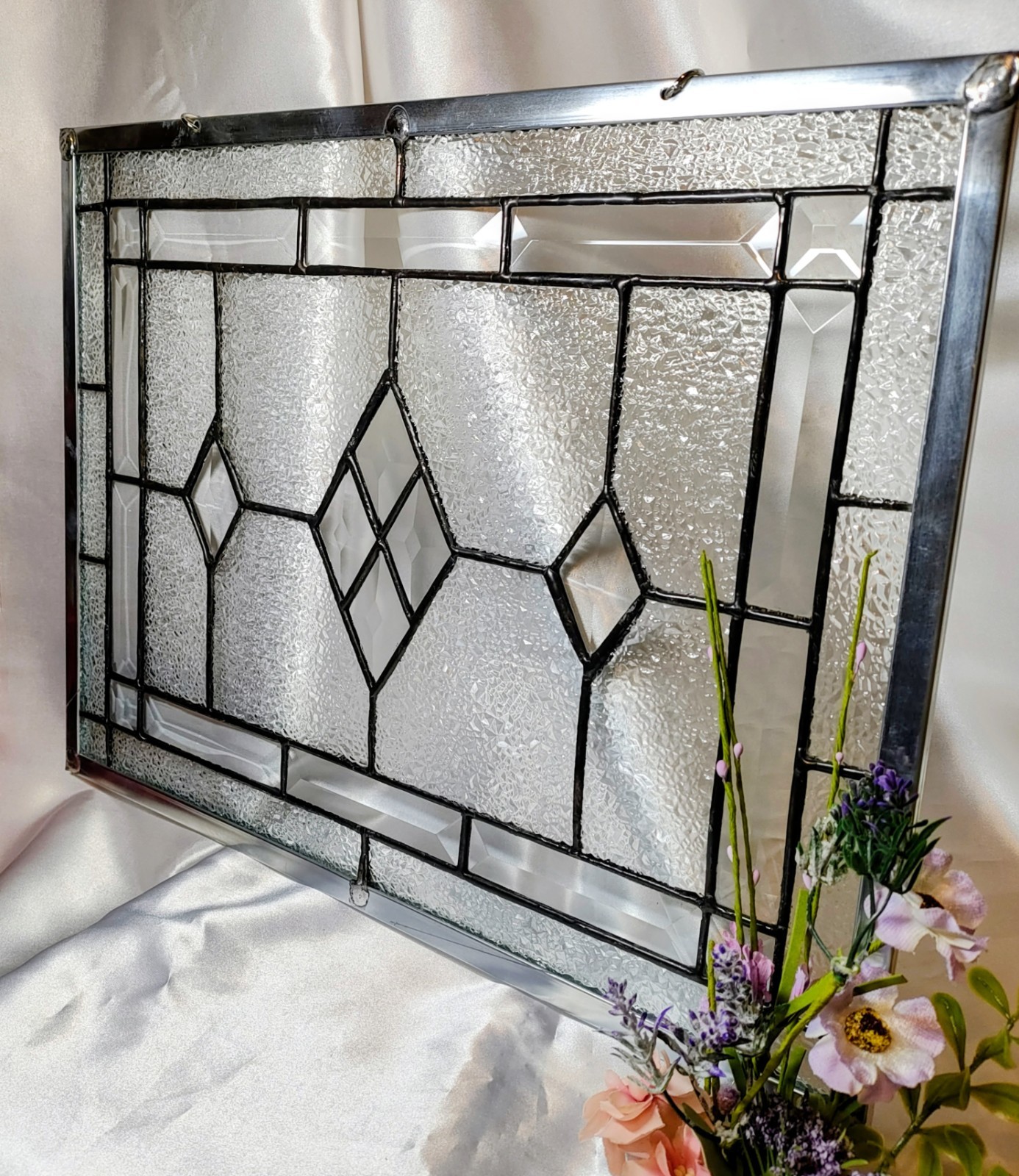 Stained Glass Window Hanging With Bevels 12.75 X 16.75 Will Add Elegance To Any
