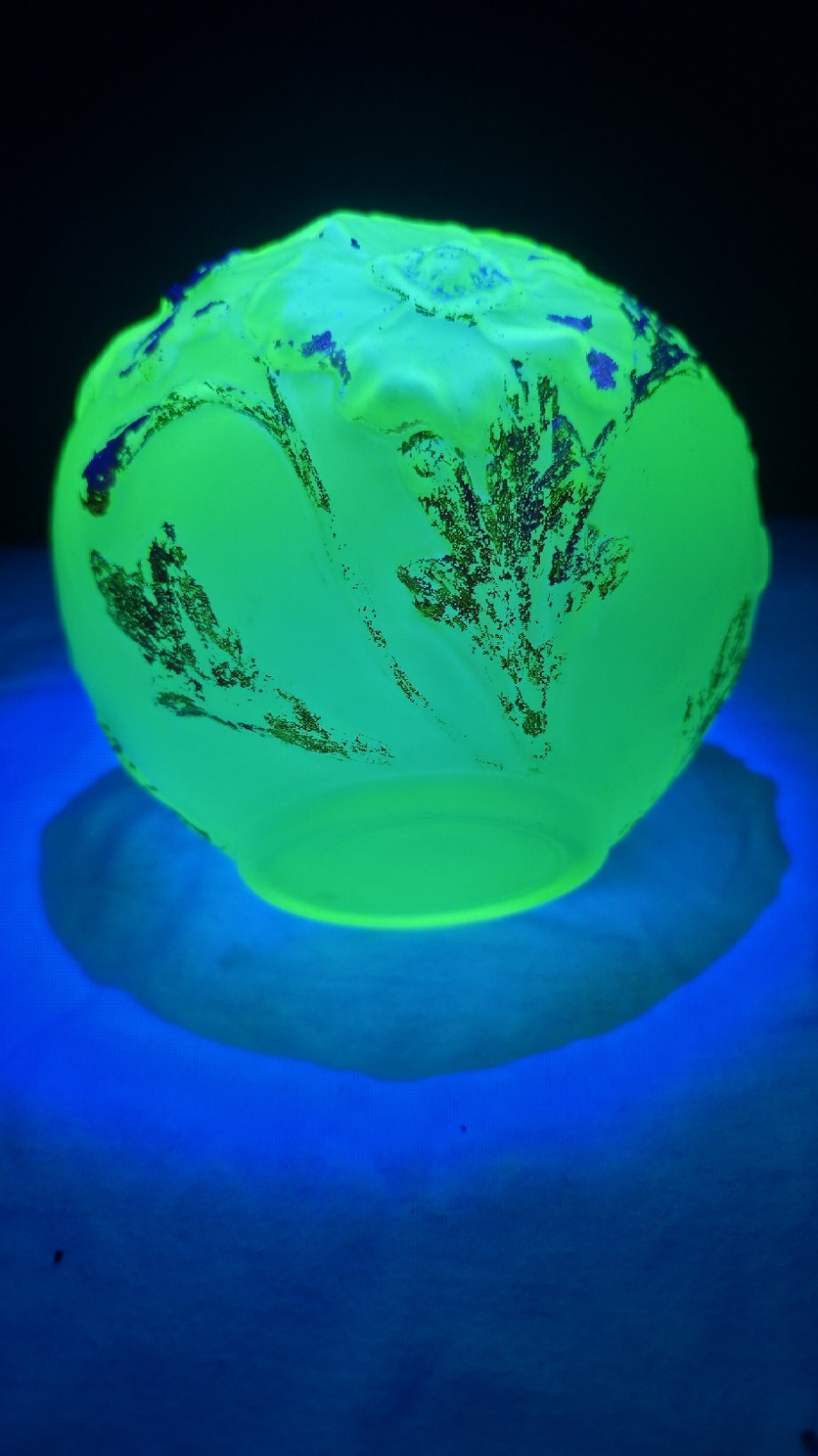 Antique Uranium Glass Floral Rose Bowl Satin Frosted UV Glow Vase