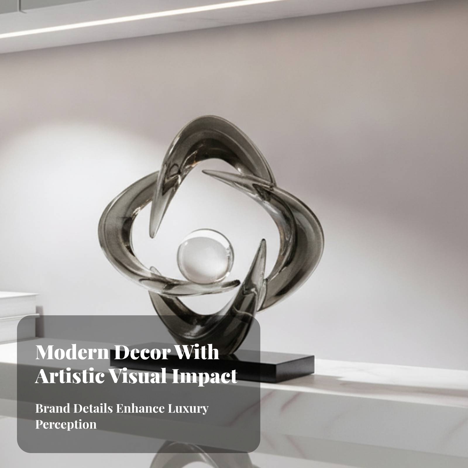 Four-Loop Hoop Decorative Piece Spherical Center Clear Sphere Sculpture