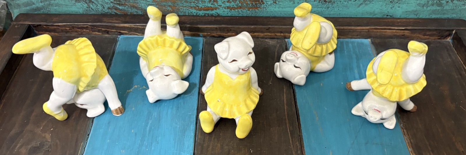 Set of 5 Fitz & Floyd Tumbling Ballerina Pigs Figurines Hand Painted 1979 Tutu’s