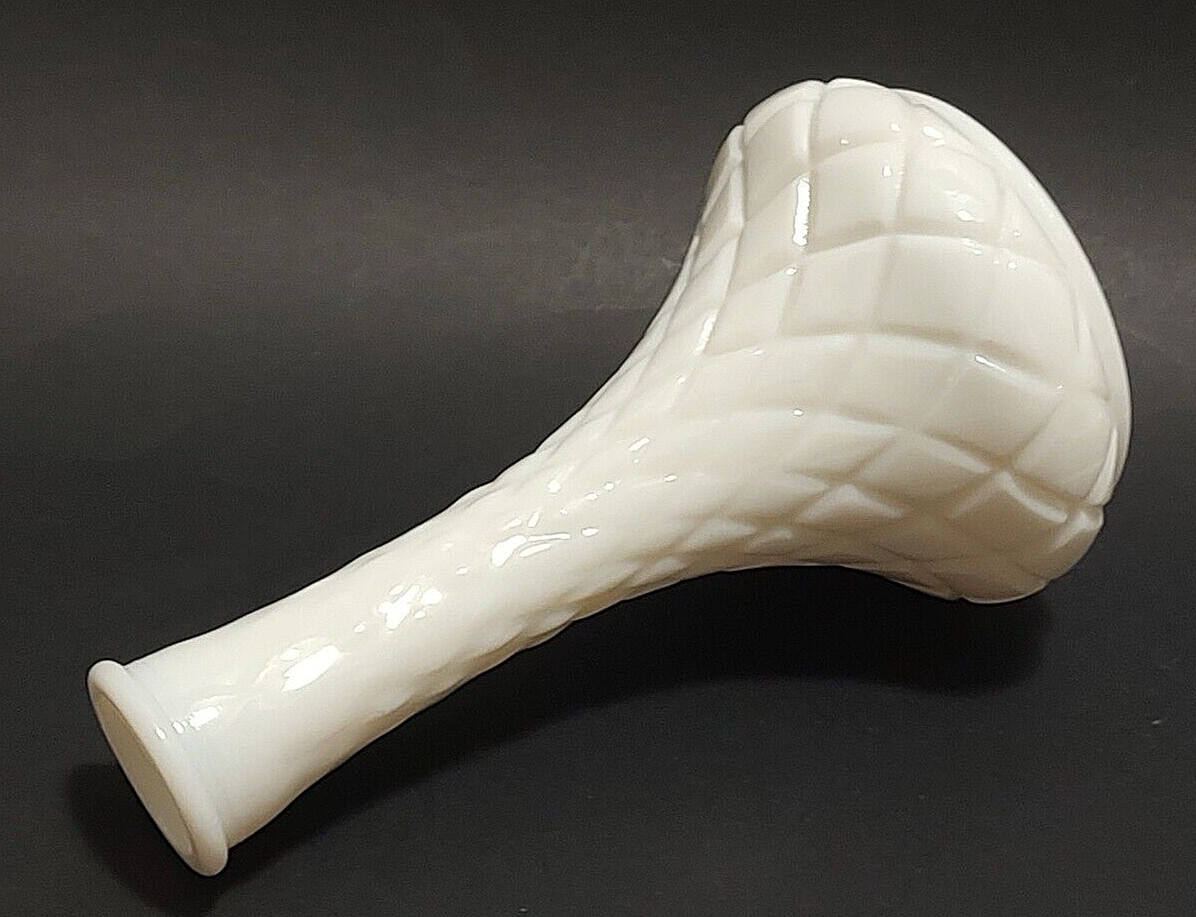 Vintage 1960s Hoosier Milk Glass 4062 Bud Vase Diamond Cut White Opaque Glass 6″