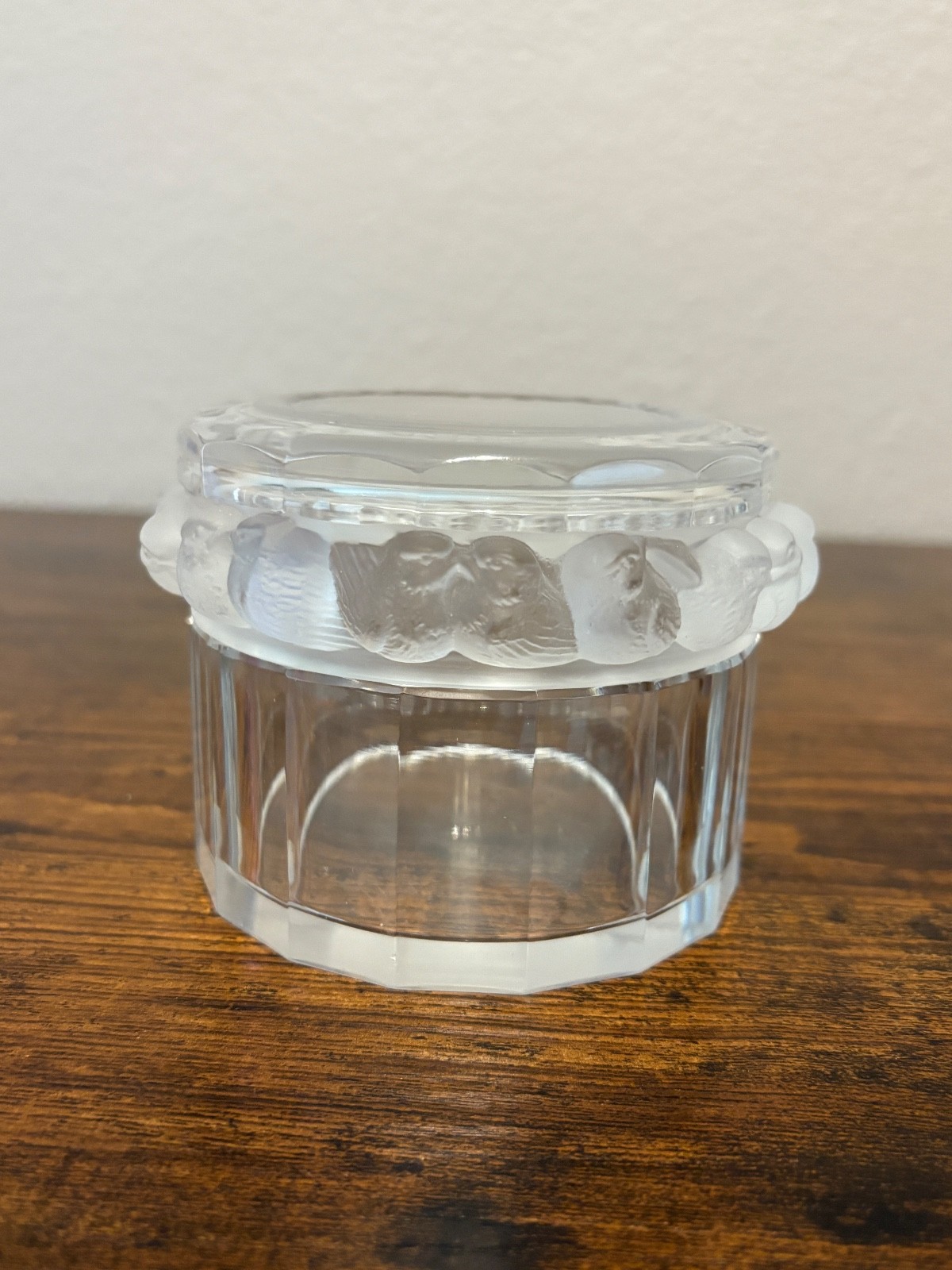 VTG Lalique Frosted Clear 4 3/8’W Crystal Mesanges Powder Dresser Box Marked