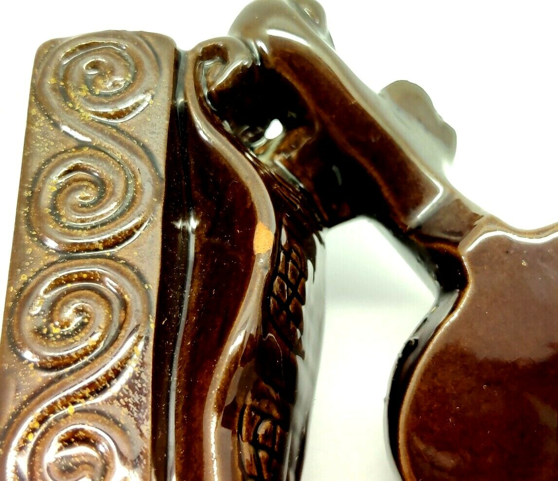 Vintage Red Clay Pottery Violin Bookends Brown