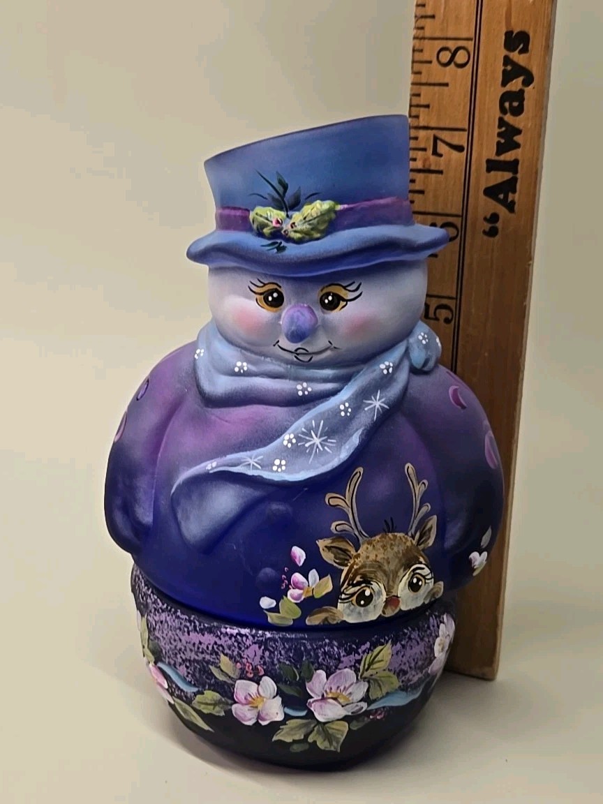 Fenton Glass Cobalt Blue Reindeer Christmas Snowman Fairy Light M. Kibbe 35/70