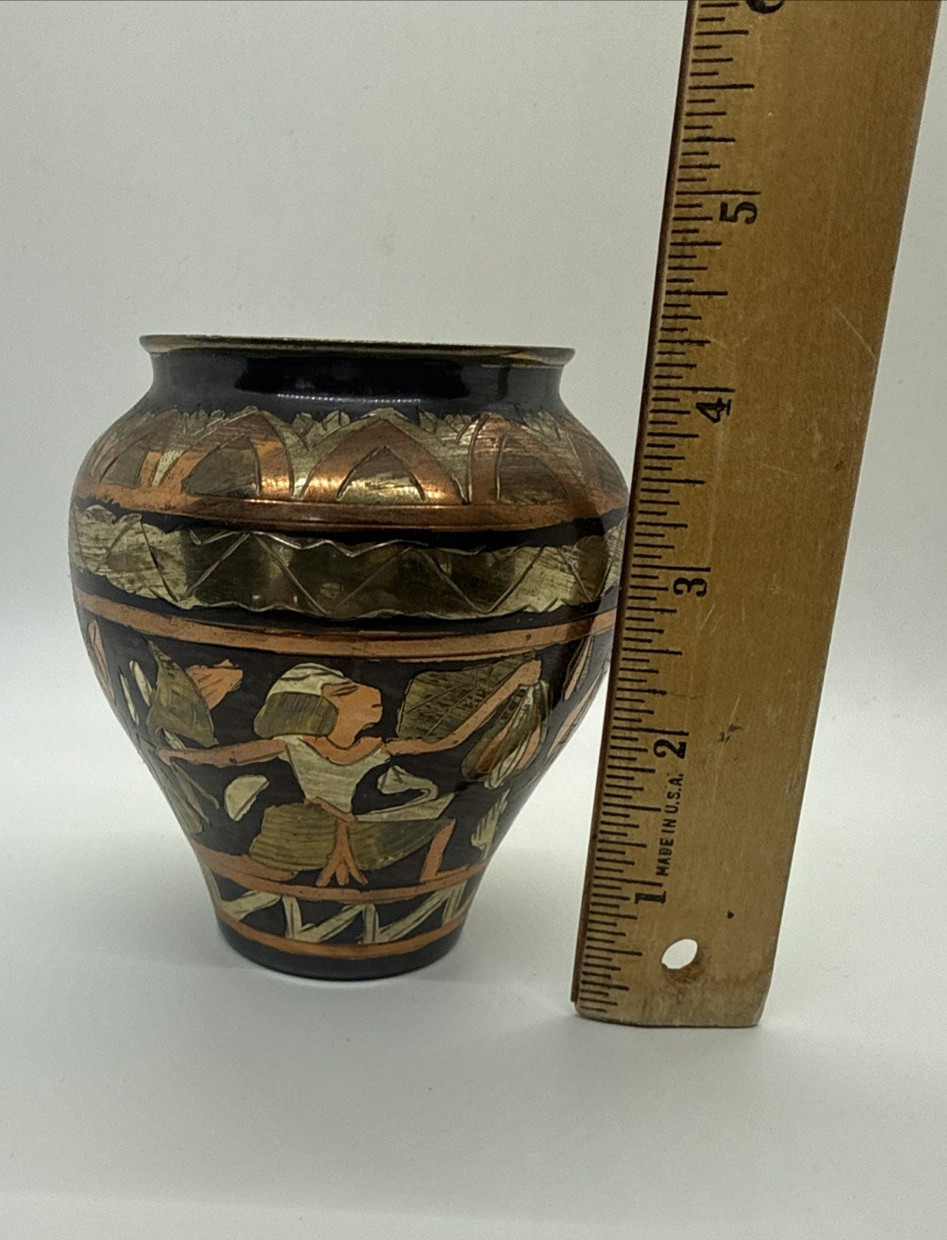 Vintage Nickel Egyptian Vase Copper Brass Plated Black Liver Sulfur Handmade